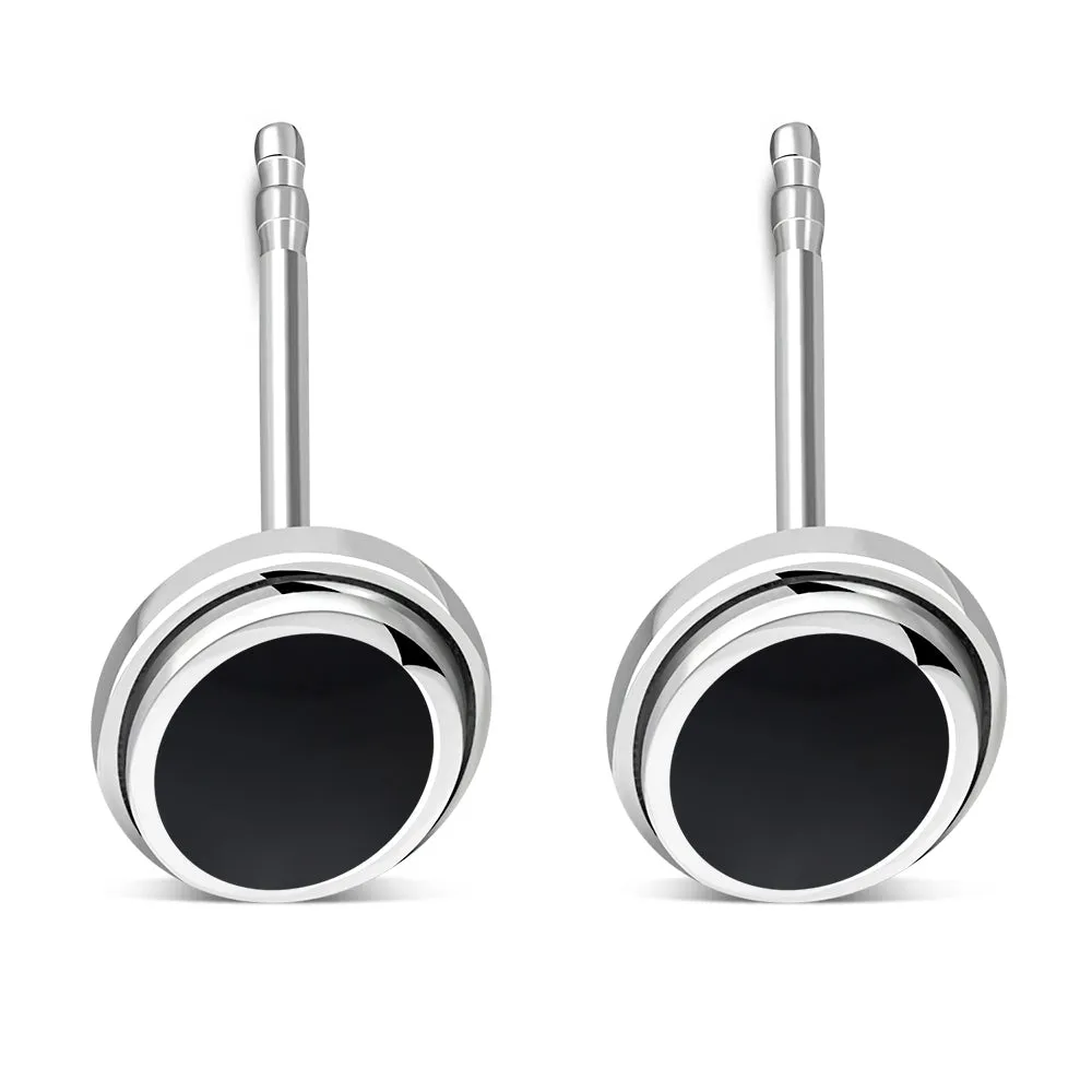 Black Onyx Oval Stud Silver Earrings