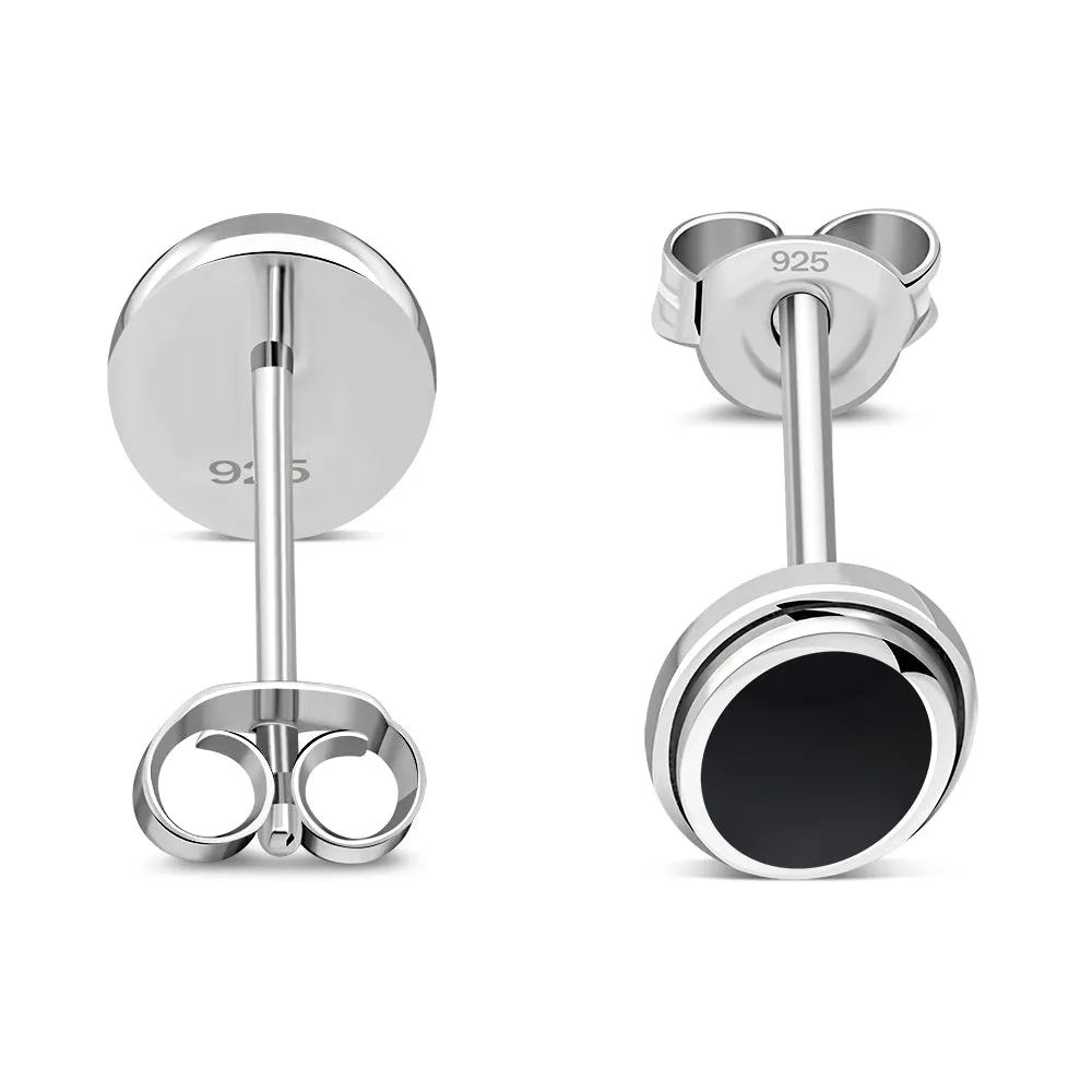 Black Onyx Oval Stud Silver Earrings