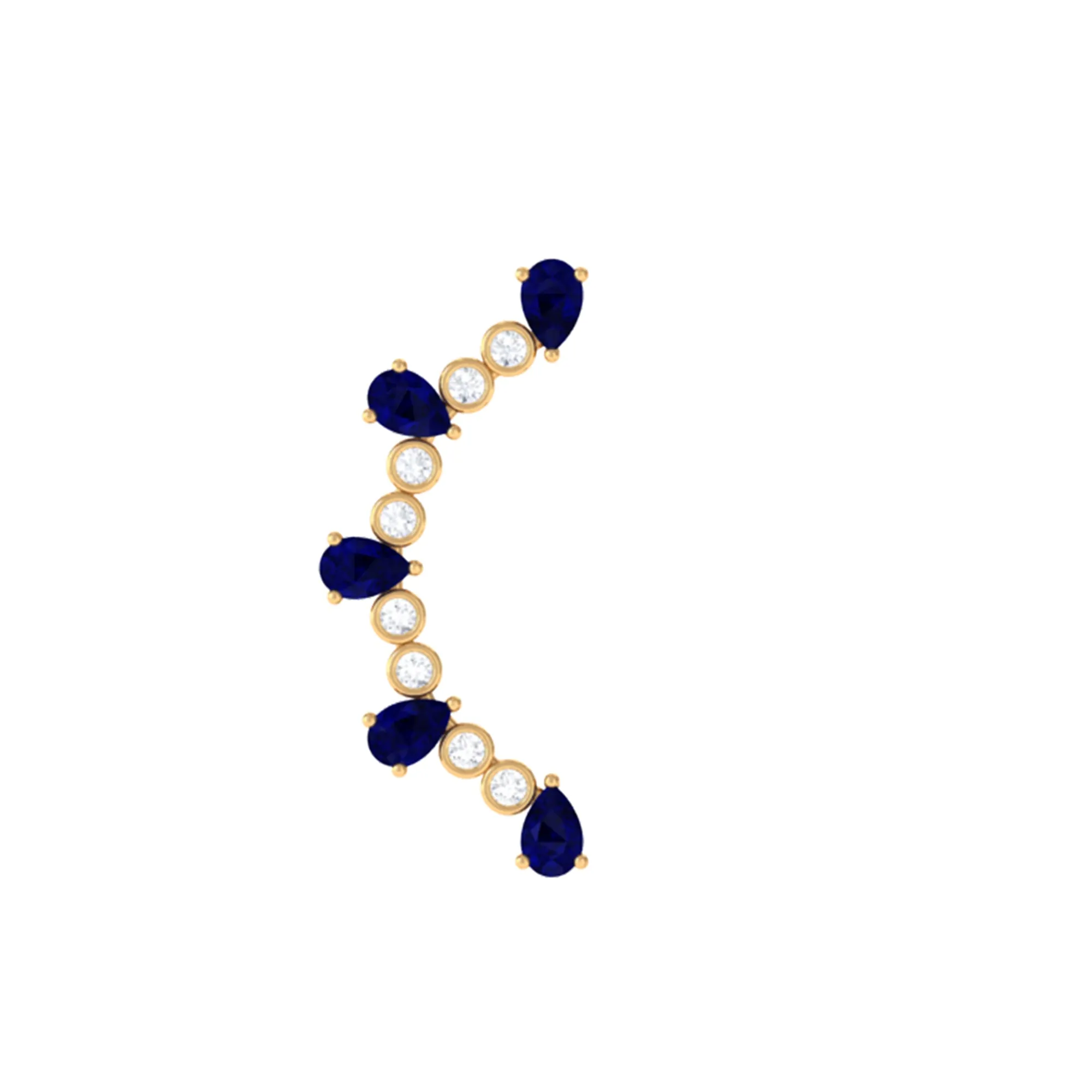 Blue Sapphire and Moissanite Curved Crawler Earring
