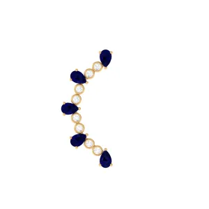 Blue Sapphire and Moissanite Curved Crawler Earring