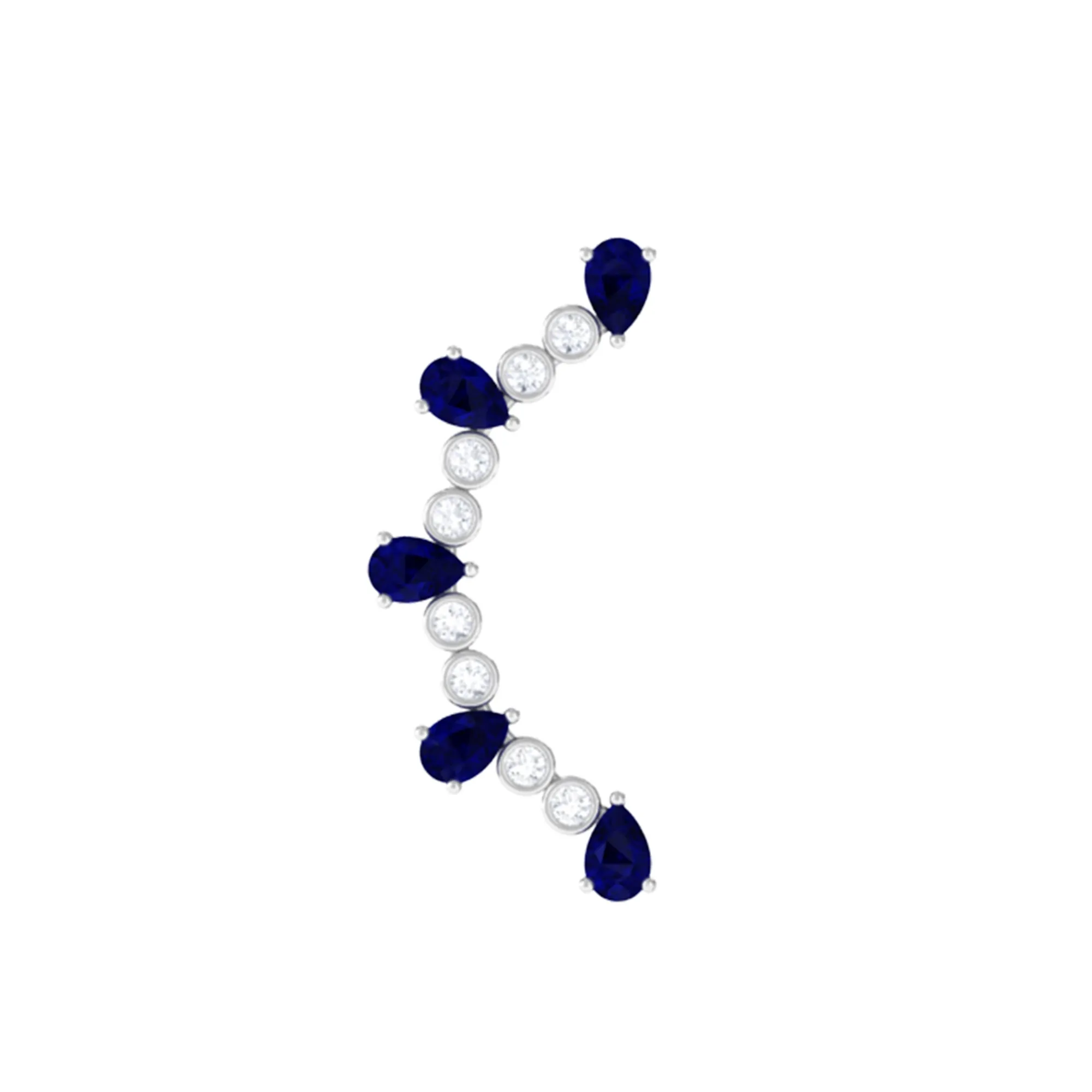 Blue Sapphire and Moissanite Curved Crawler Earring