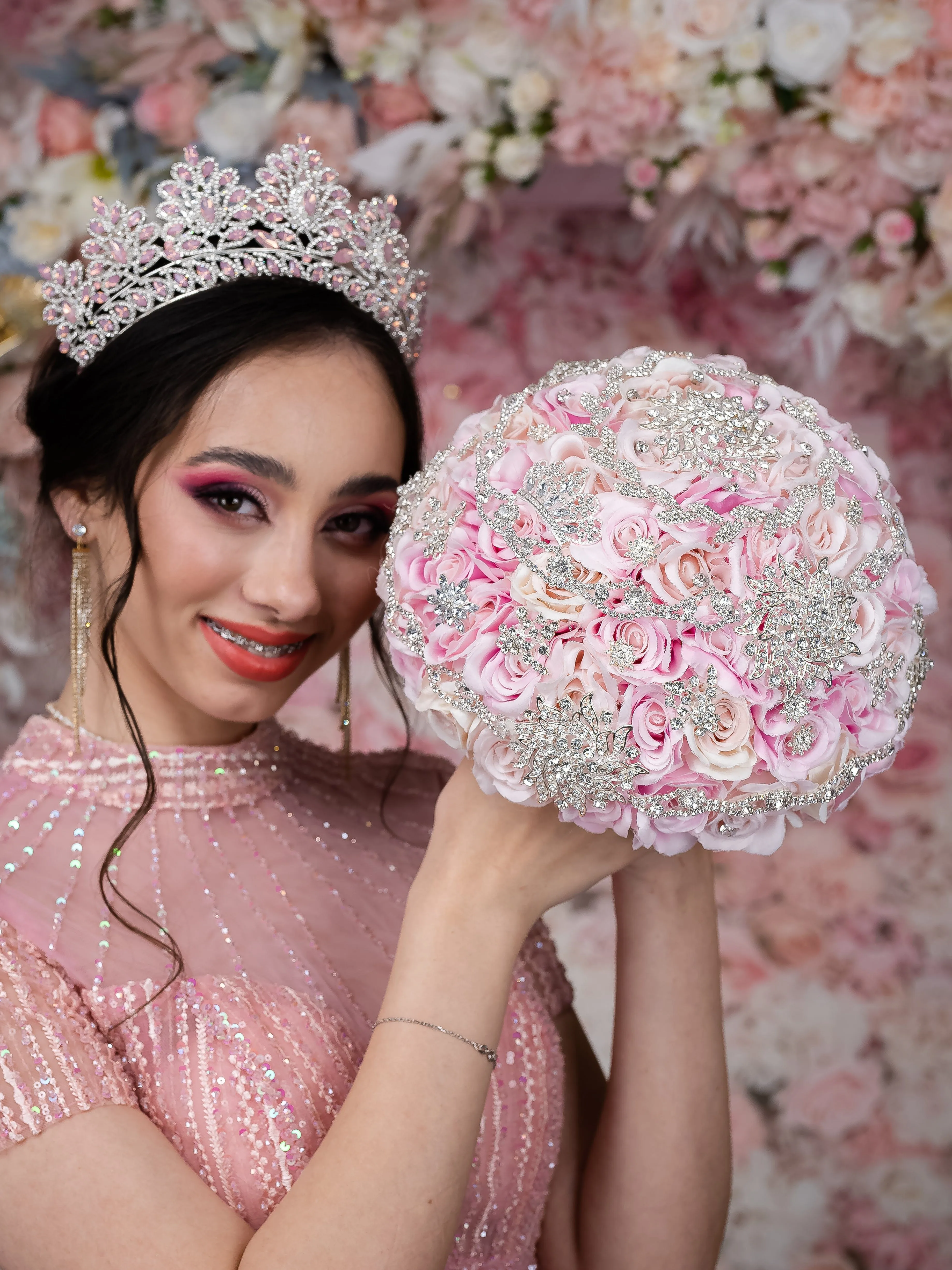 Blush Pink with silver Quinceanera Tiara