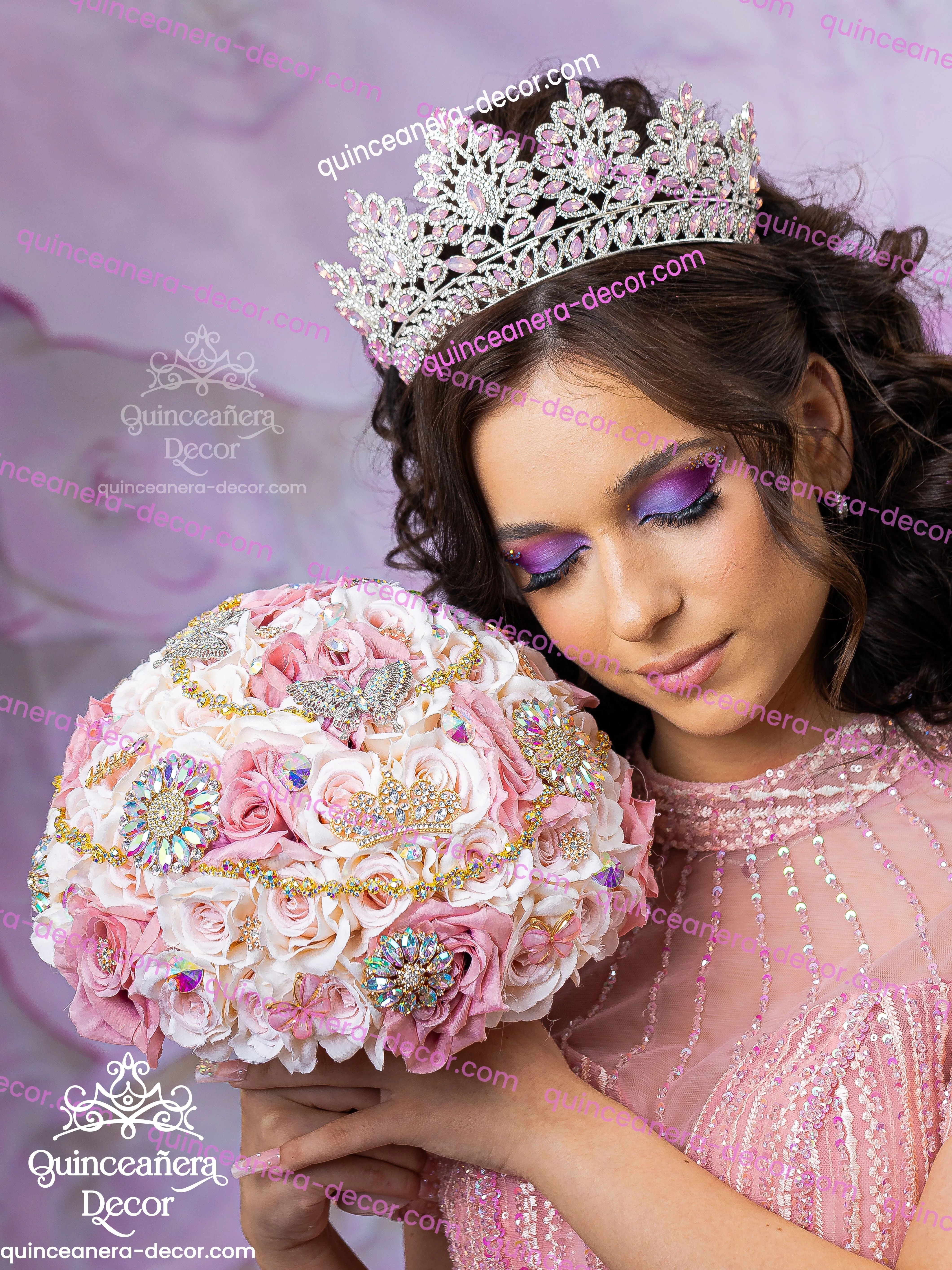 Blush Pink with silver Quinceanera Tiara