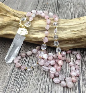 Blush Rose Quartz in Clear Point Pendant Necklace