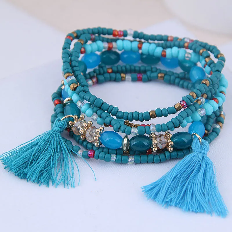 Bohemian Clan Style Mix And Match Rice Beads Accessories Tassel Temperament Multi-layer Bracelet