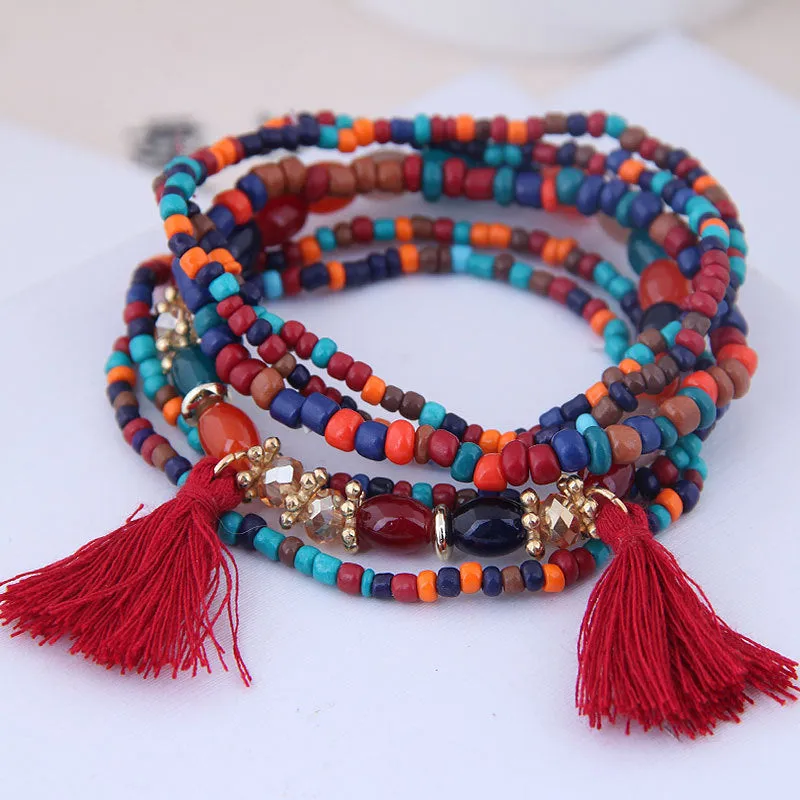 Bohemian Clan Style Mix And Match Rice Beads Accessories Tassel Temperament Multi-layer Bracelet