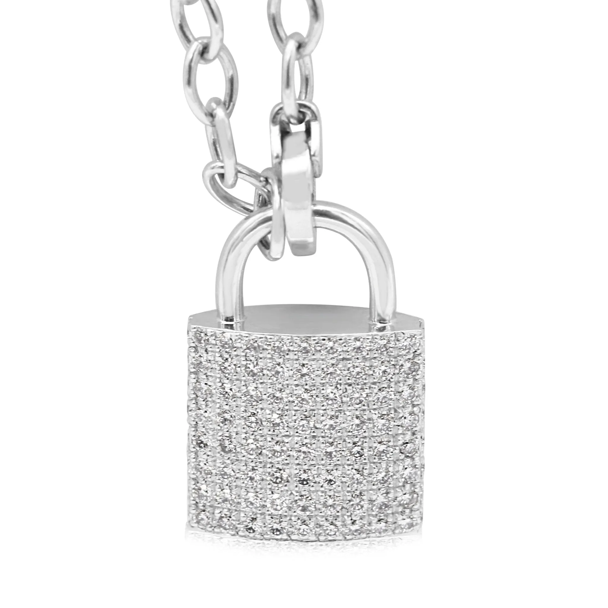 Boodles 8" 18ct White Gold Bracelet With Pave Diamond Set Padlock