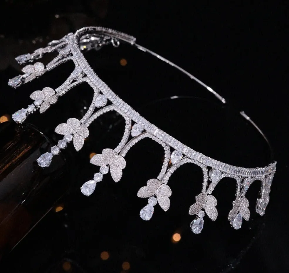 Butterfly AAA Zirconia Tiara Crown Princess Wedding Handmade Bridal Headpiece