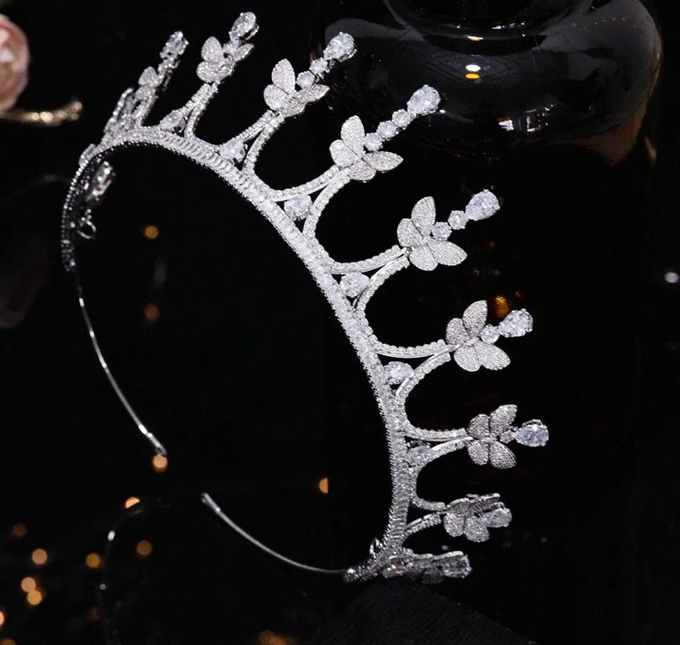 Butterfly AAA Zirconia Tiara Crown Princess Wedding Handmade Bridal Headpiece