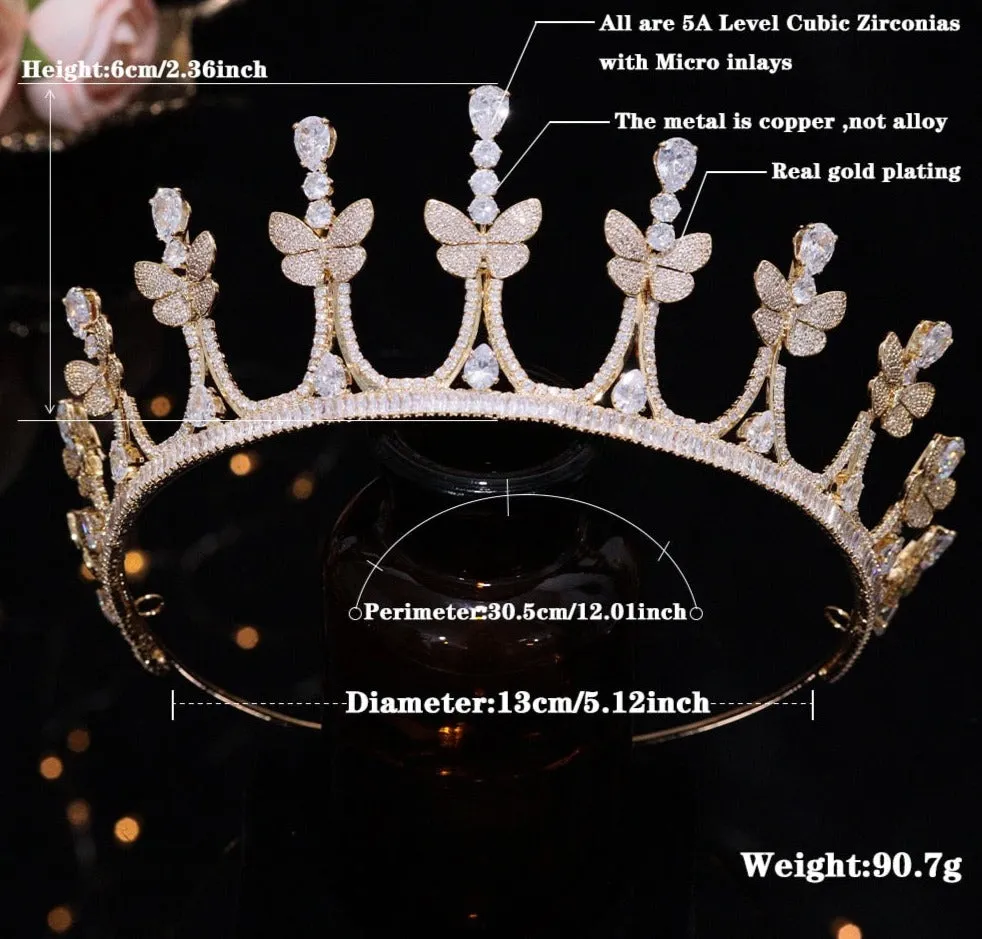 Butterfly AAA Zirconia Tiara Crown Princess Wedding Handmade Bridal Headpiece