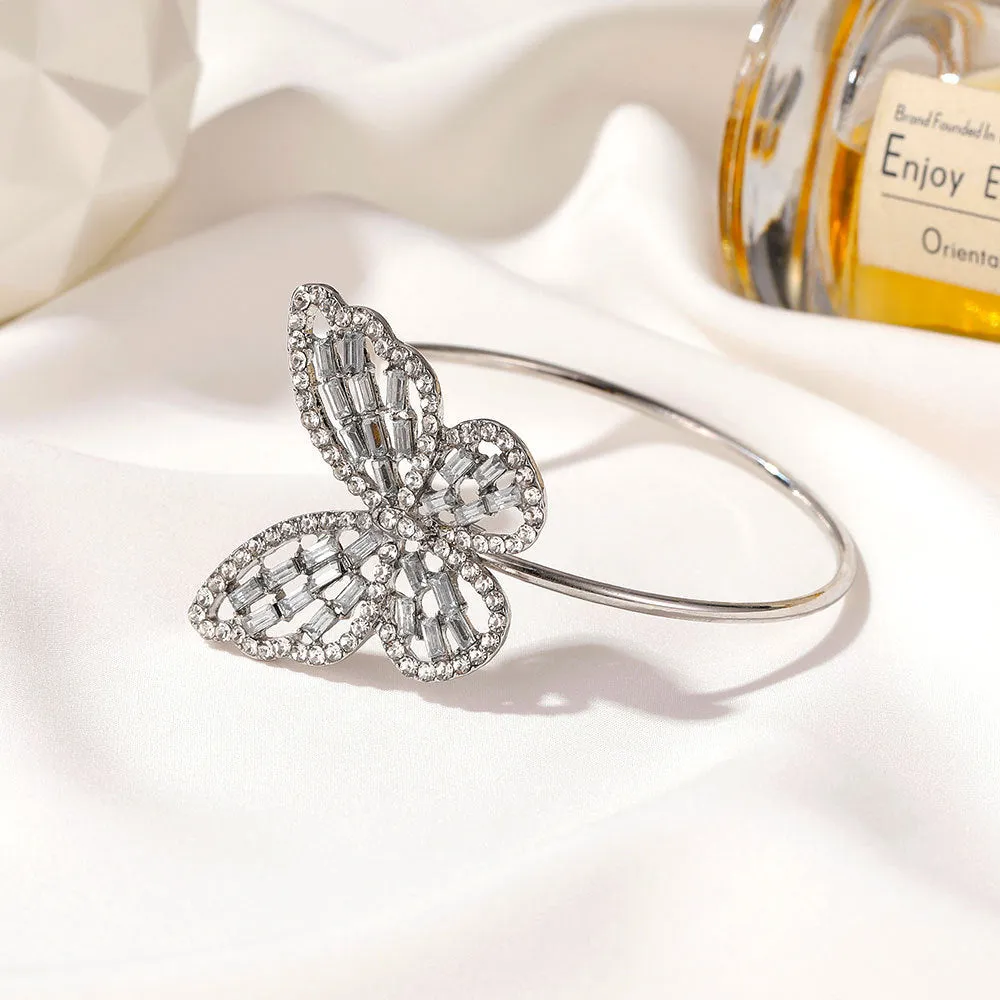 Butterfly Exaggerated Pearl Crystal Opening Adjustable Bracelet