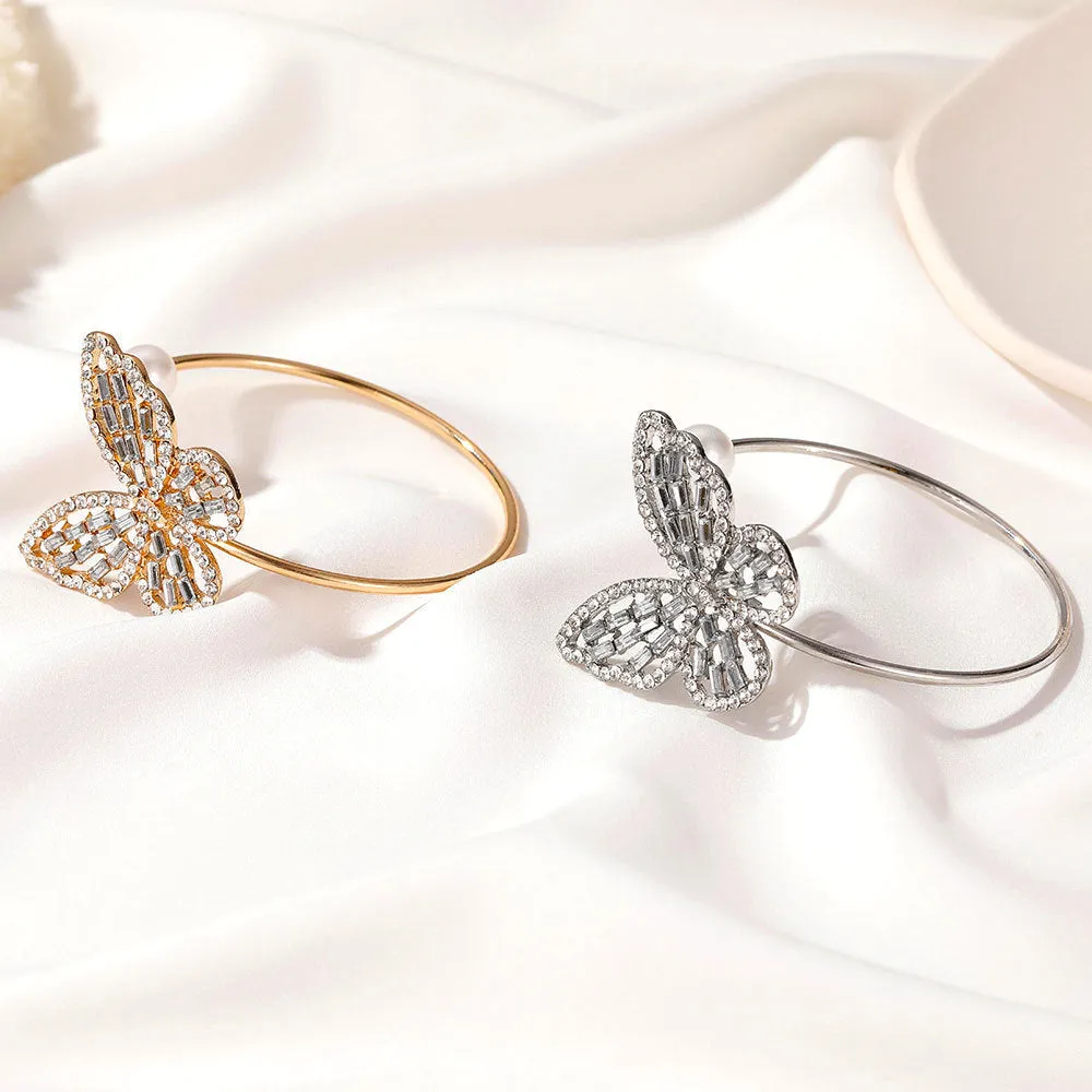 Butterfly Exaggerated Pearl Crystal Opening Adjustable Bracelet