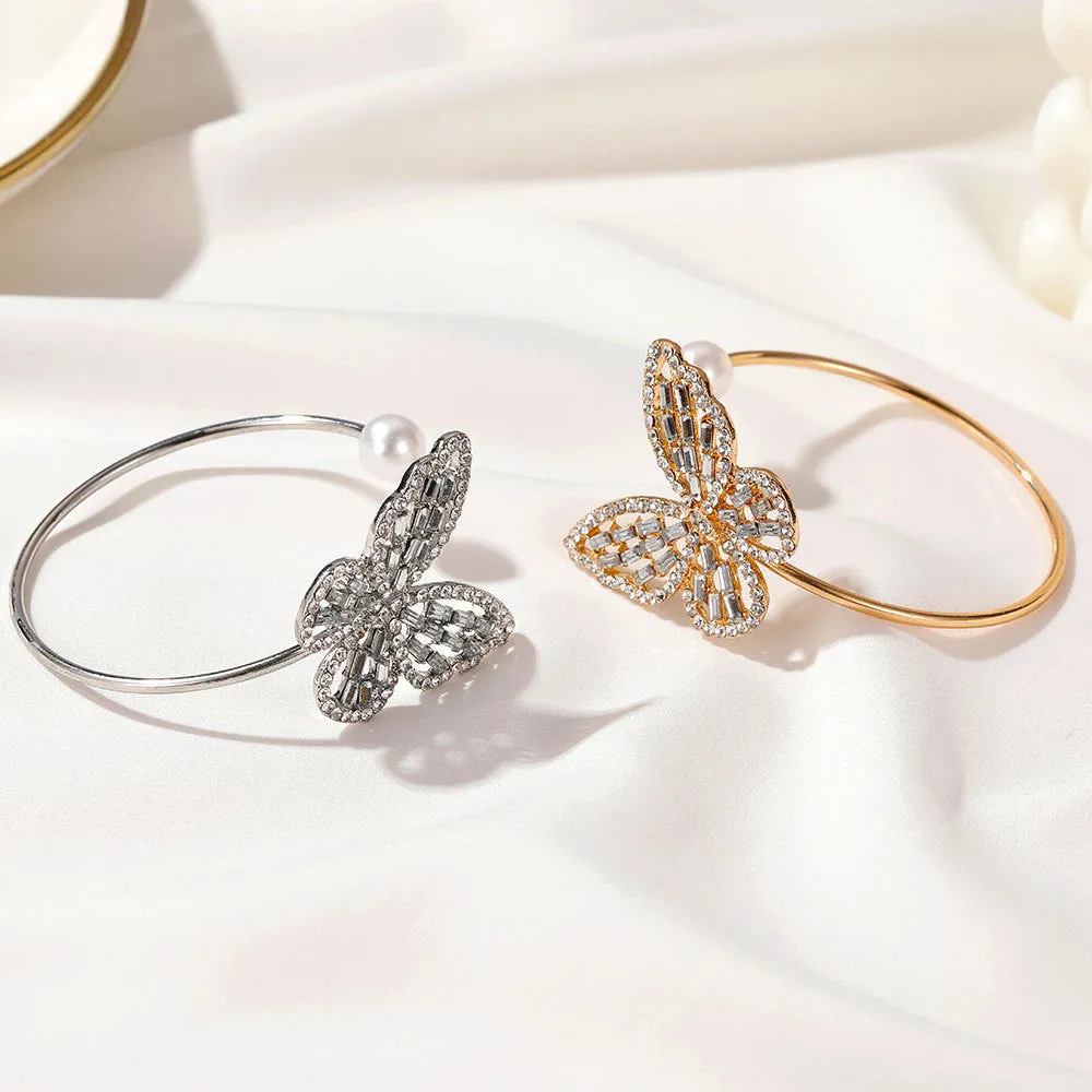Butterfly Exaggerated Pearl Crystal Opening Adjustable Bracelet