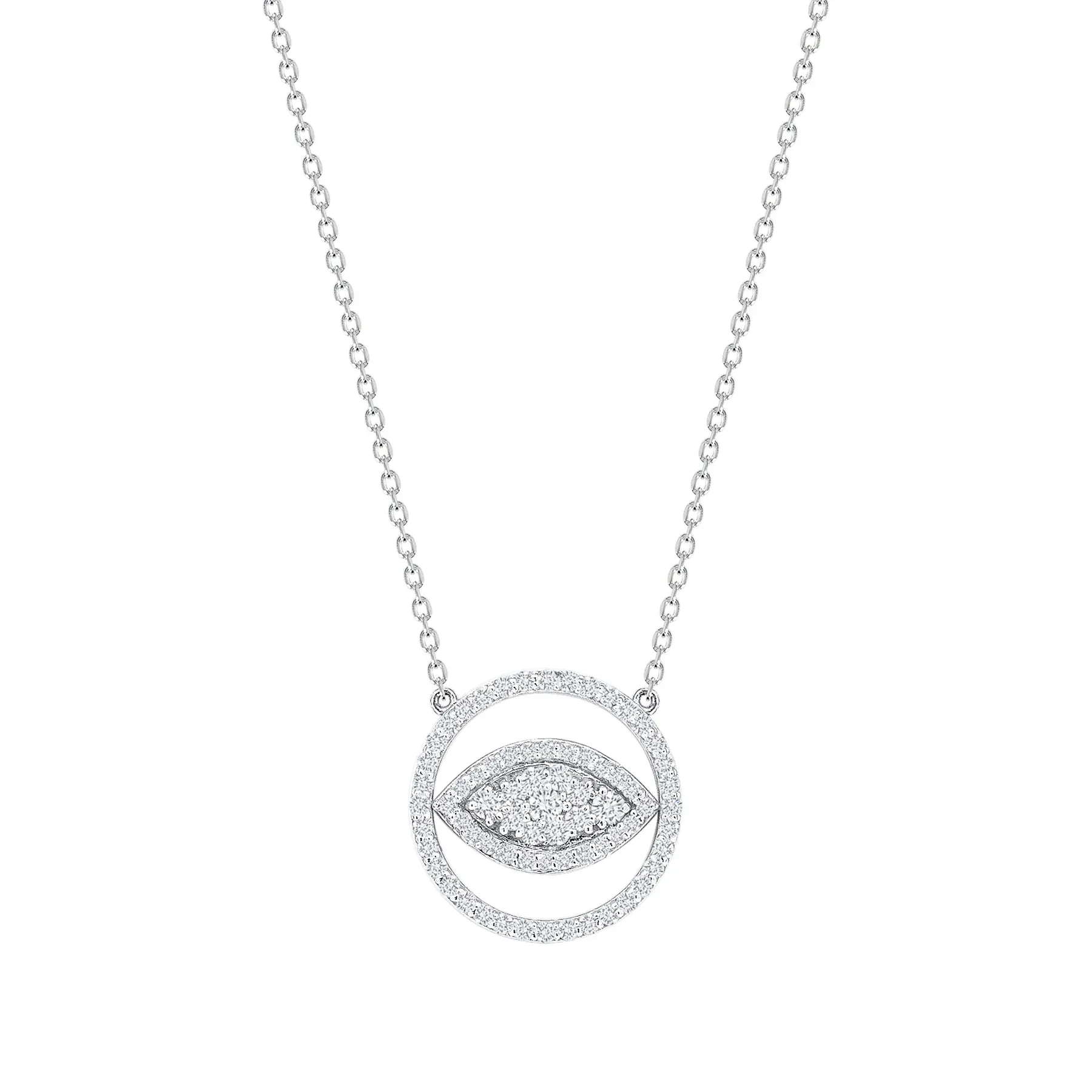 Cable Chain Diamond 14K White Gold Eye Necklace