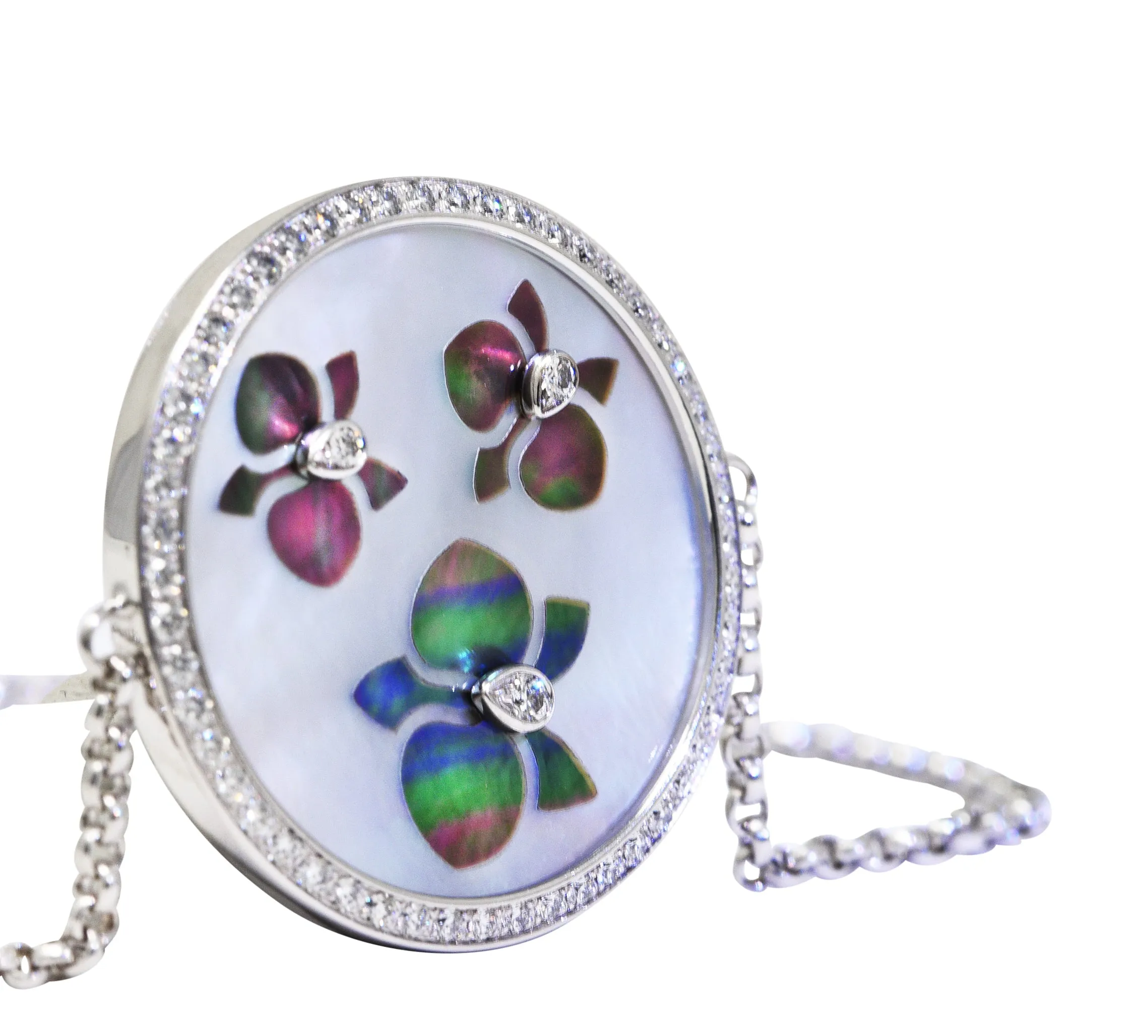 Cartier Mother-Of-Pearl Diamond 18 Karat White Gold Caresse D'Orchidees Station Bracelet