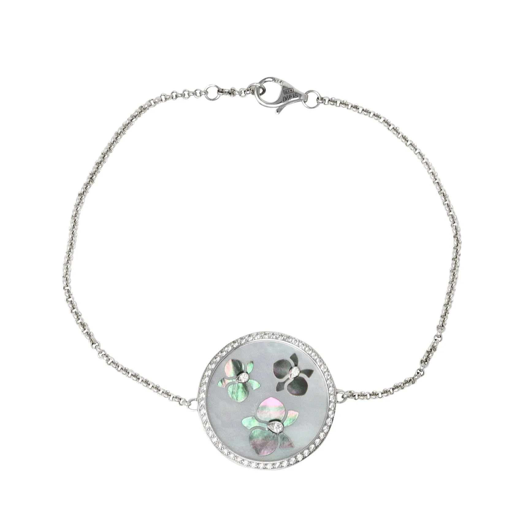Cartier Mother-Of-Pearl Diamond 18 Karat White Gold Caresse D'Orchidees Station Bracelet