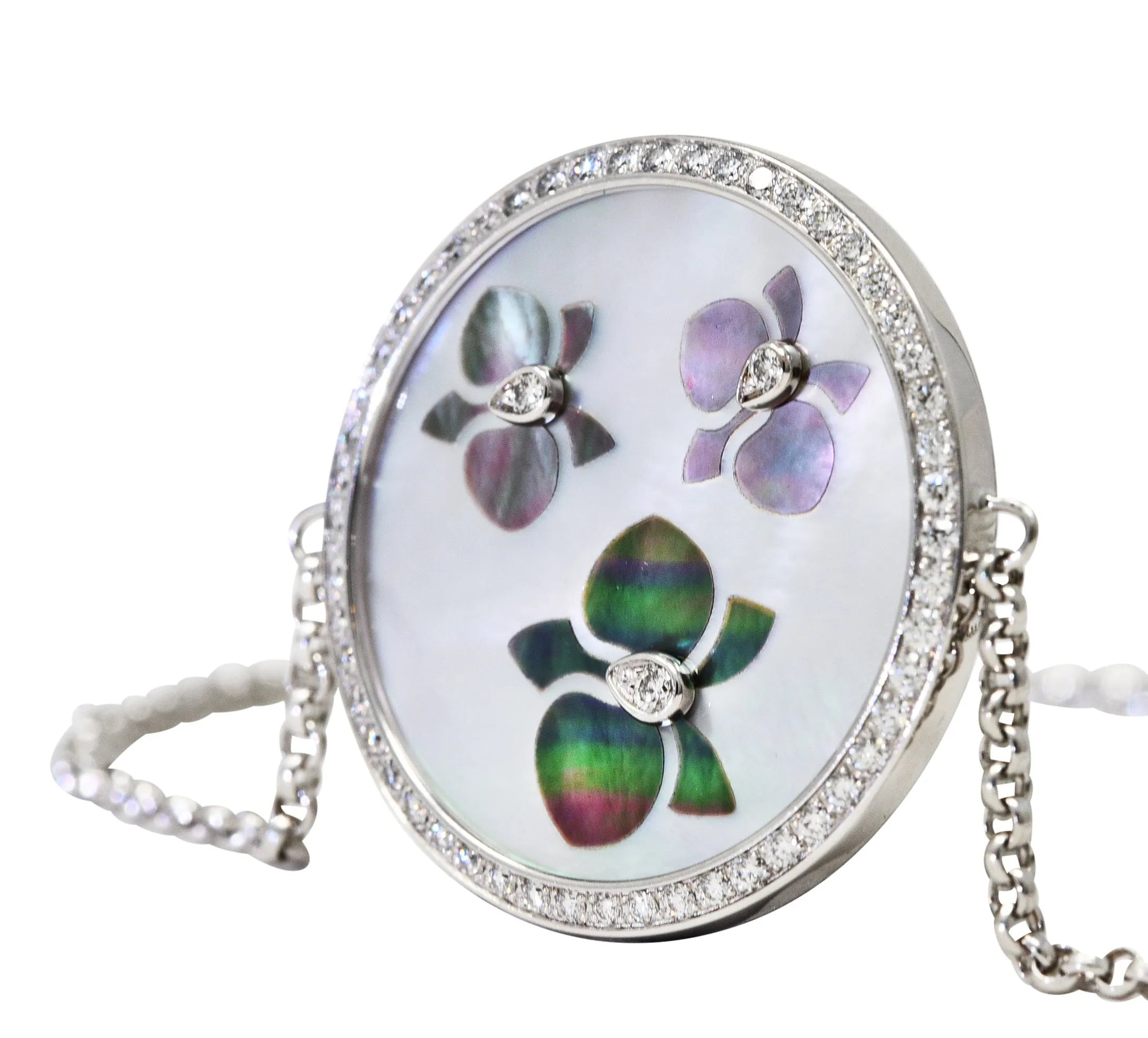 Cartier Mother-Of-Pearl Diamond 18 Karat White Gold Caresse D'Orchidees Station Bracelet