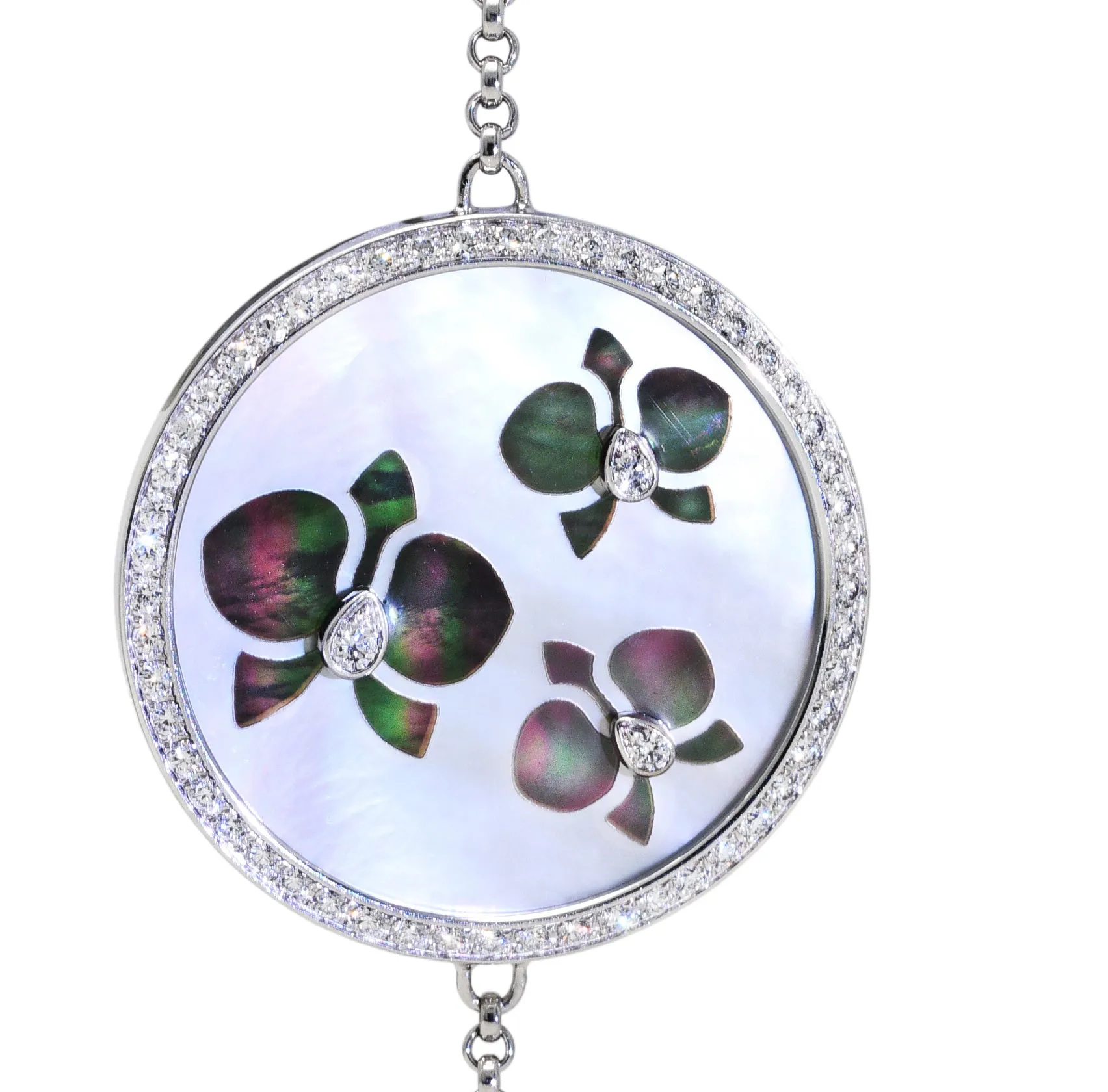 Cartier Mother-Of-Pearl Diamond 18 Karat White Gold Caresse D'Orchidees Station Bracelet