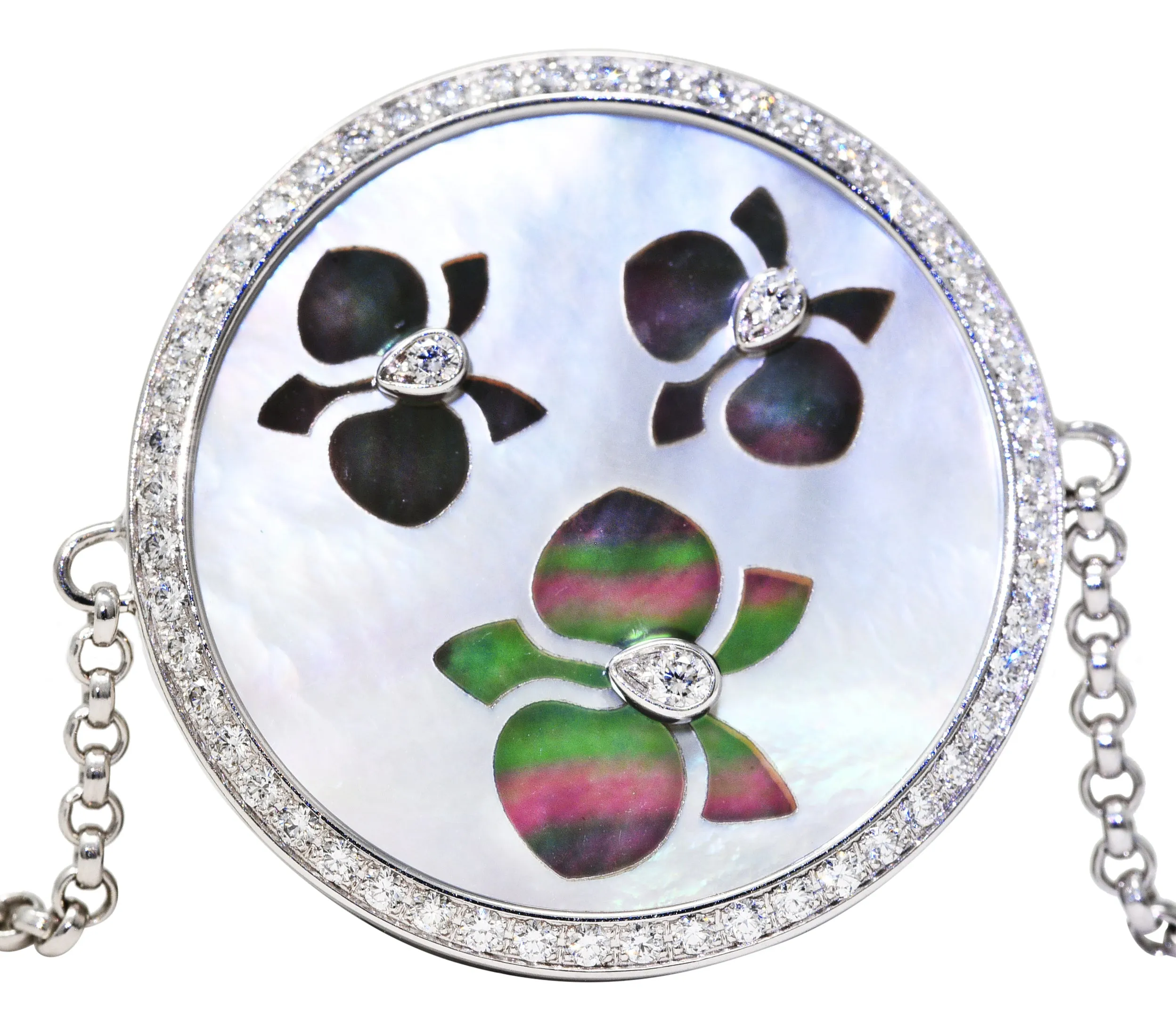 Cartier Mother-Of-Pearl Diamond 18 Karat White Gold Caresse D'Orchidees Station Bracelet