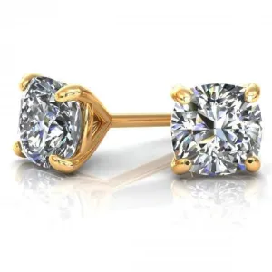 Chosen 0.50CT Cushion Cut Diamond Stud Earrings in 14KT Yellow Gold
