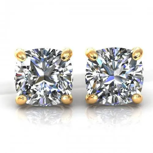 Chosen 0.50CT Cushion Cut Diamond Stud Earrings in 14KT Yellow Gold