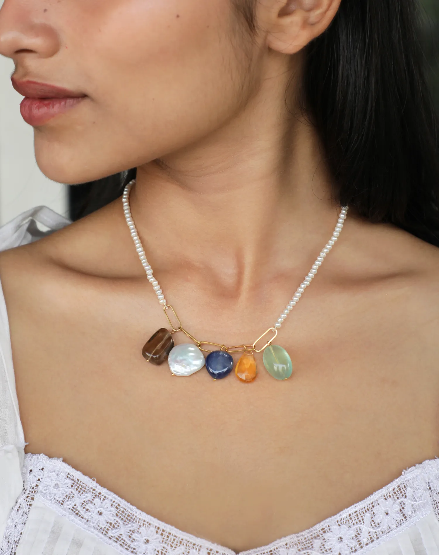 Coloured Stone Charm Necklace
