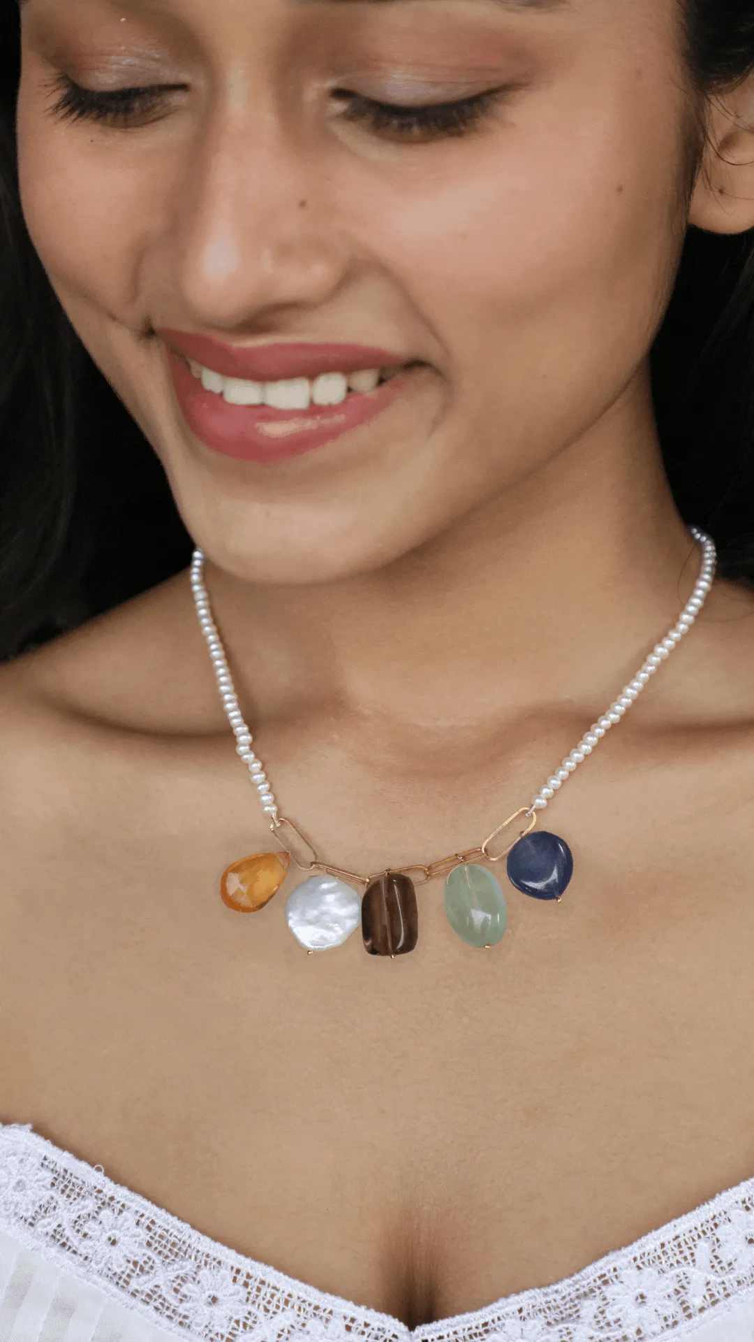Coloured Stone Charm Necklace