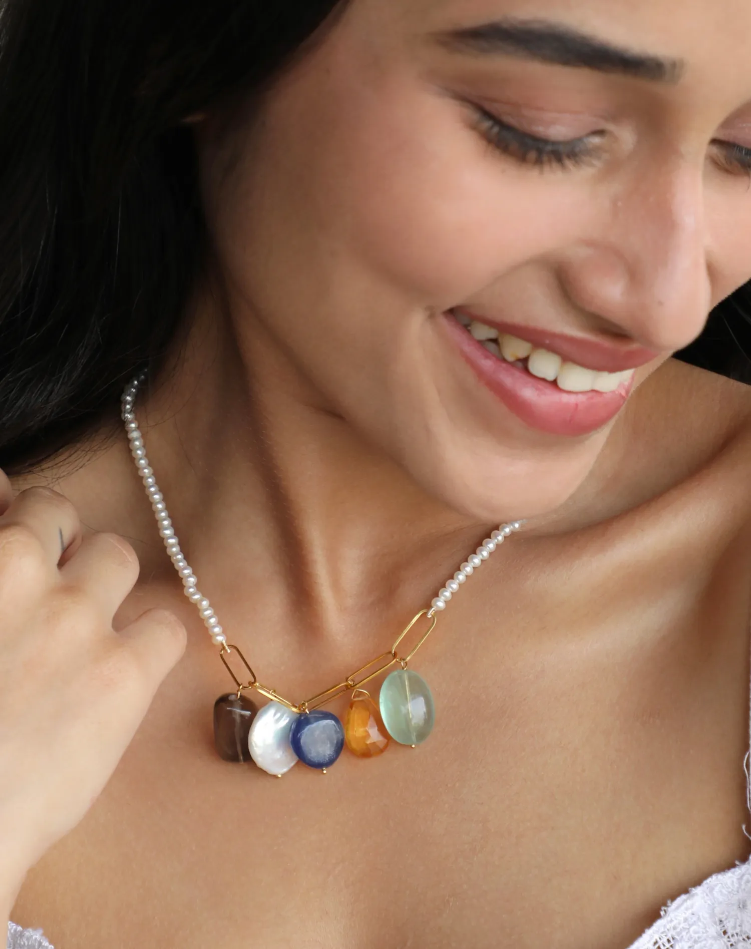 Coloured Stone Charm Necklace