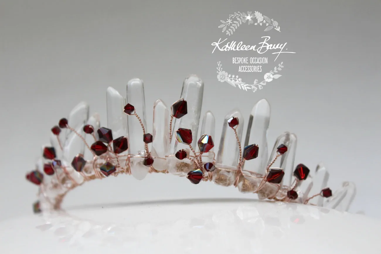 Crystal quartz bridal crown with rose gold, gold or silver wirework - Added crystal detailing