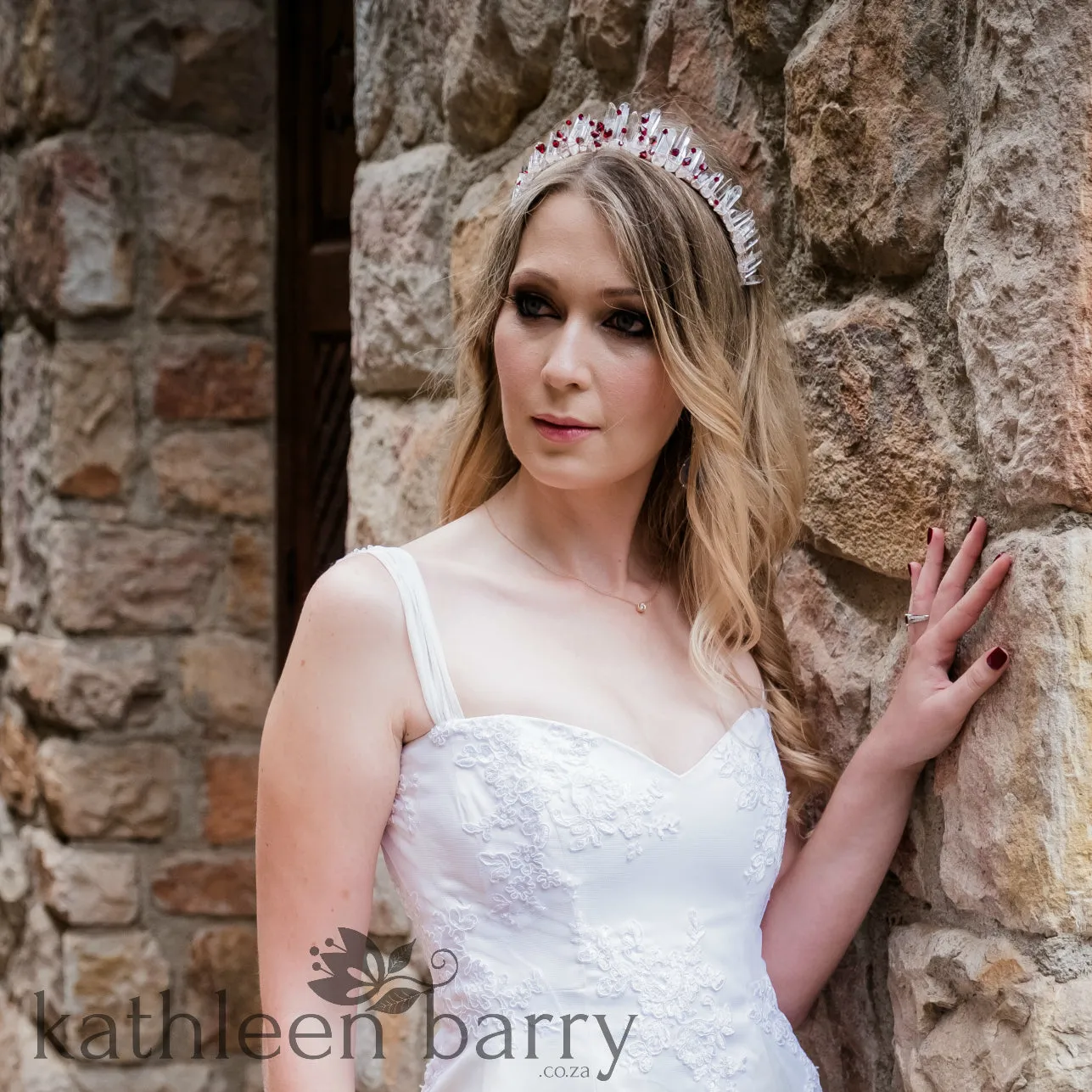 Crystal quartz bridal crown with rose gold, gold or silver wirework - Added crystal detailing