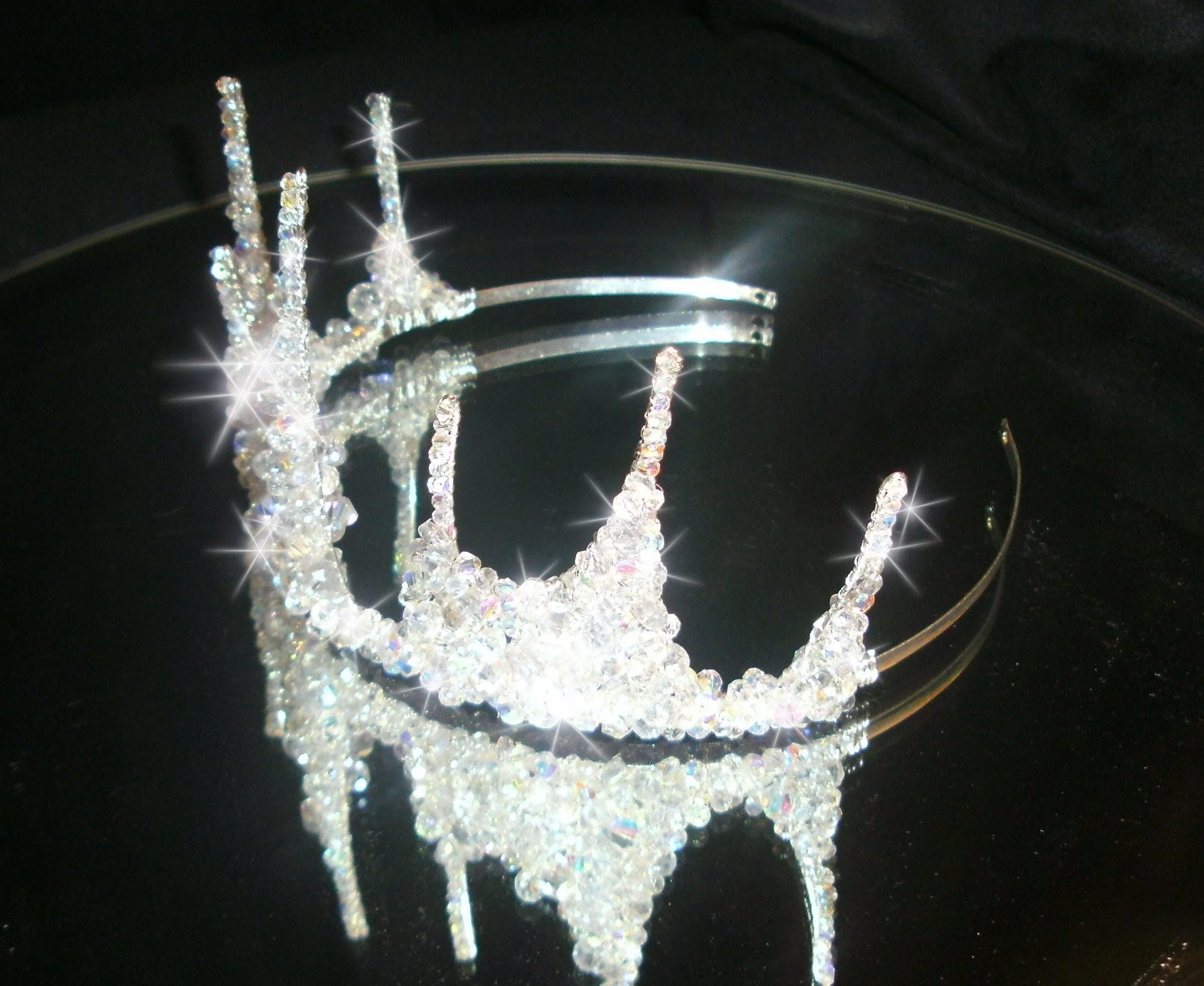 Crystal tiara crown, Couture inspired, modern crystal tiara, Ab crystal beads by Crystal wedding uk