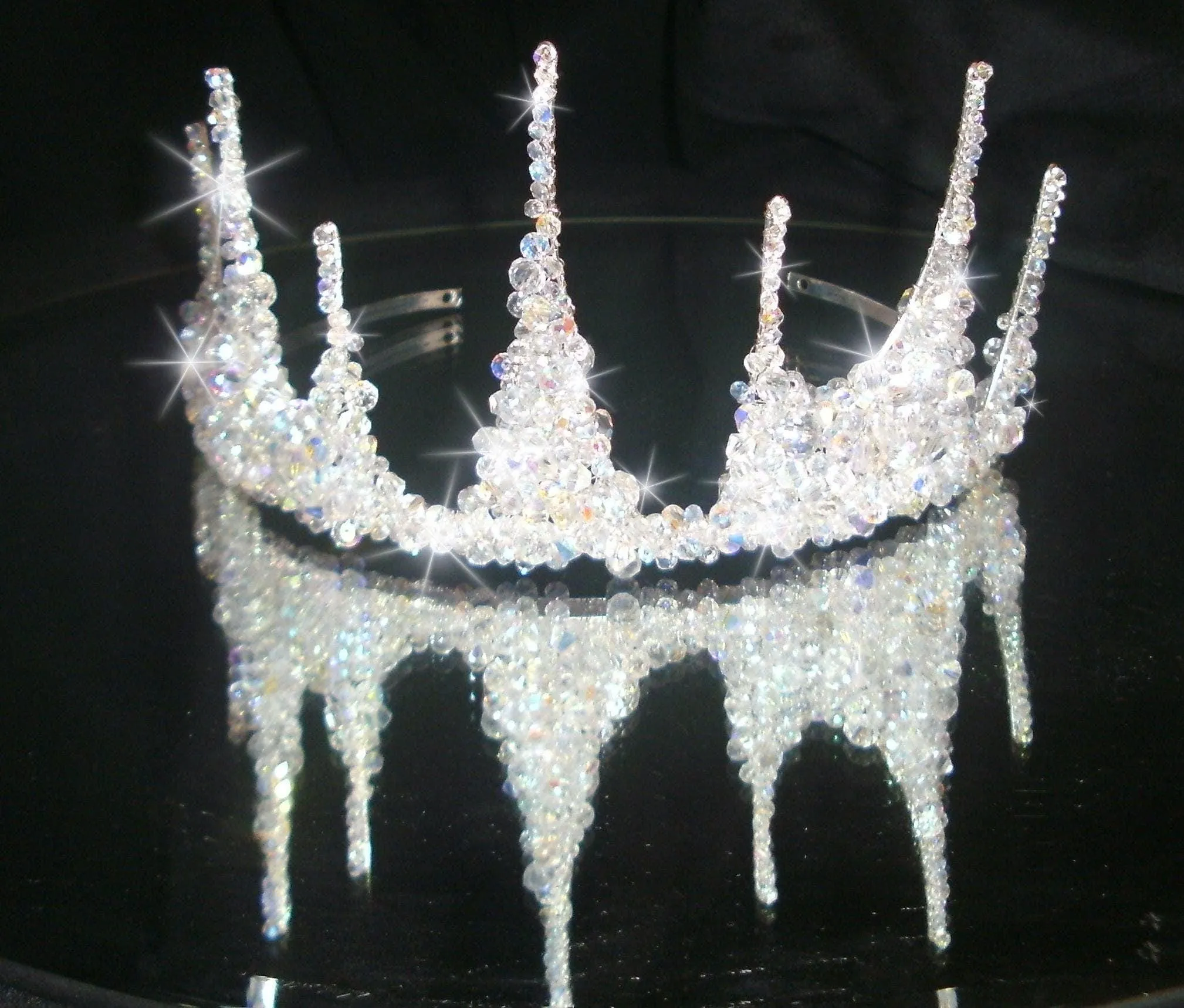 Crystal tiara crown, Couture inspired, modern crystal tiara, Ab crystal beads by Crystal wedding uk