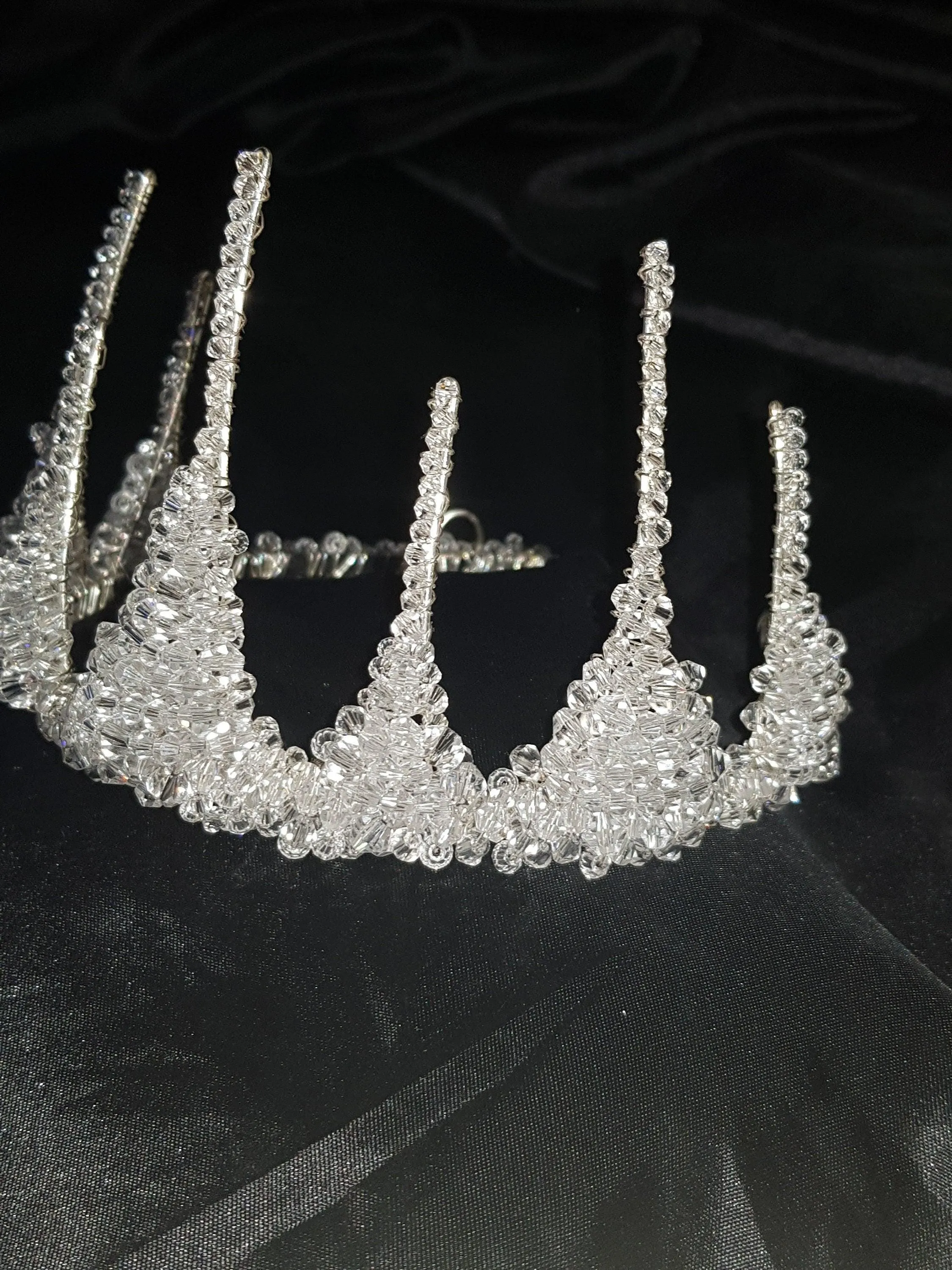 Crystal tiara crown, Couture inspired, modern crystal tiara, Ab crystal beads by Crystal wedding uk