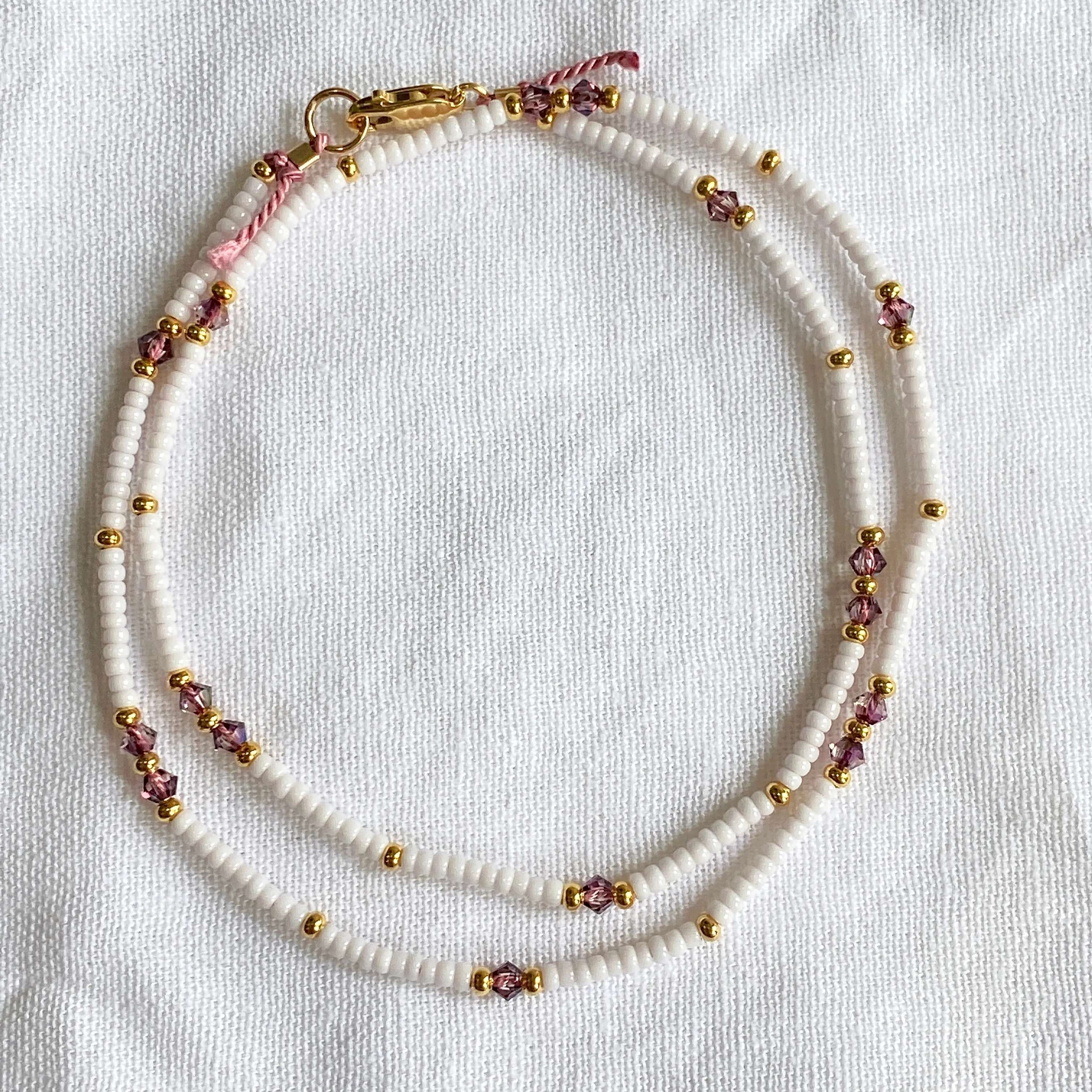 Crystal White & Gold Fine Bead Necklace - sale