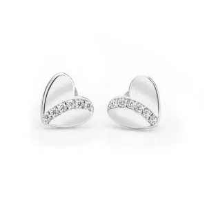 Cubic Zirconia Heart Stud Earrings - Sterling Silver