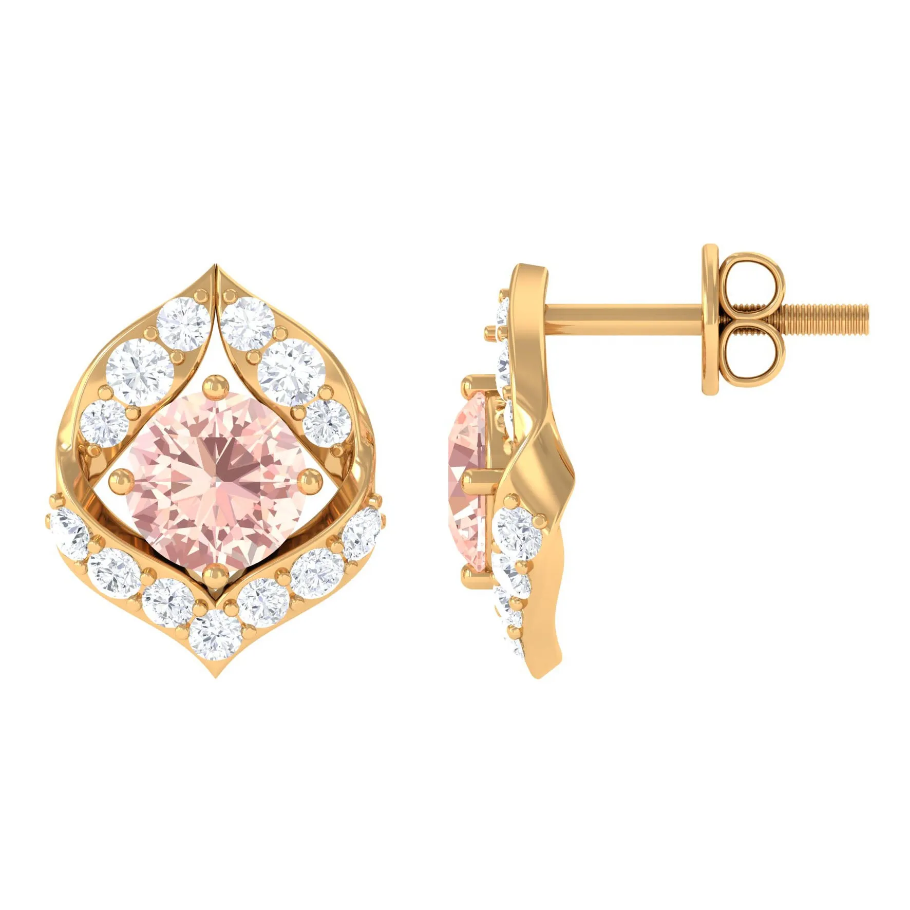 Dainty Morganite Petal Stud Earrings with Diamond
