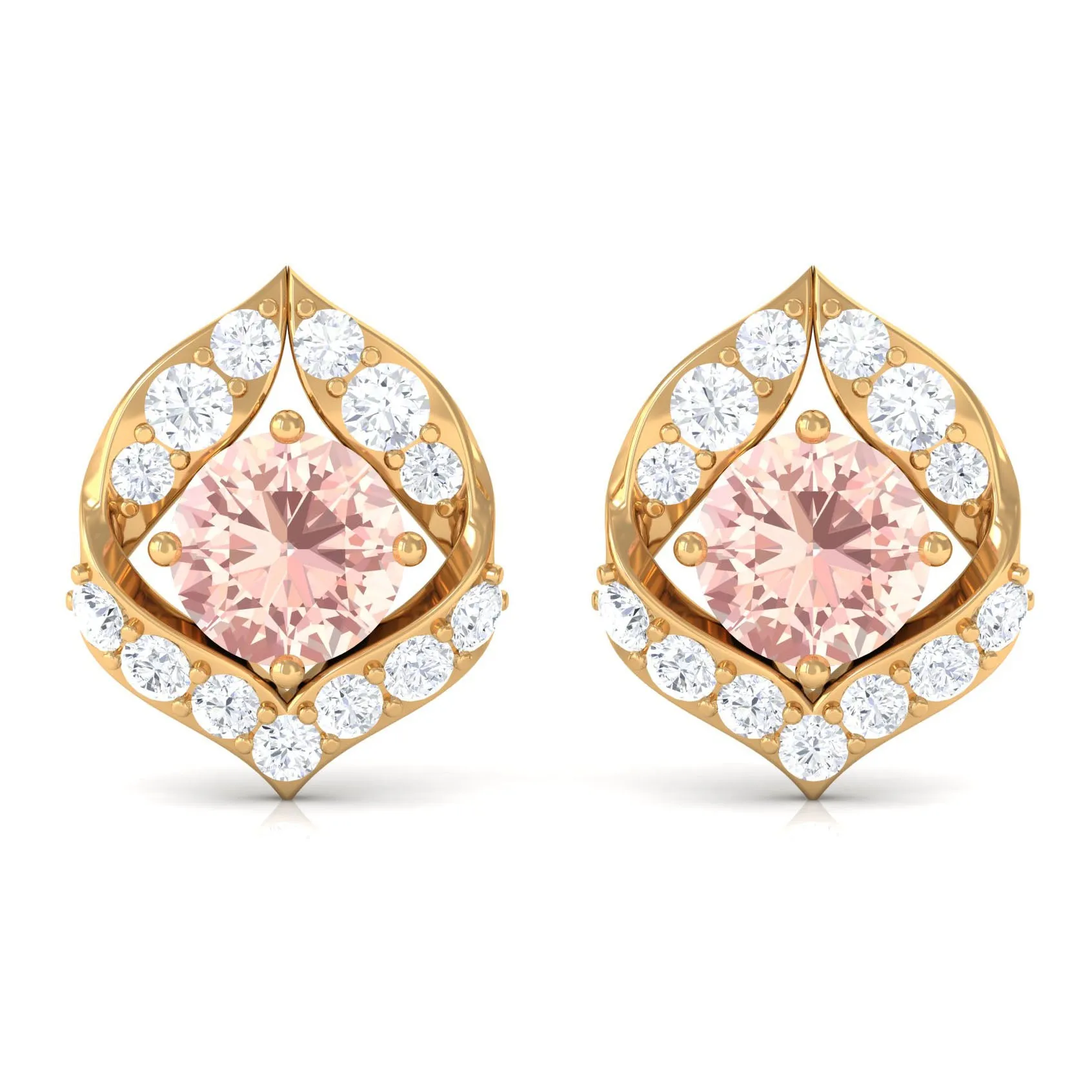 Dainty Morganite Petal Stud Earrings with Diamond