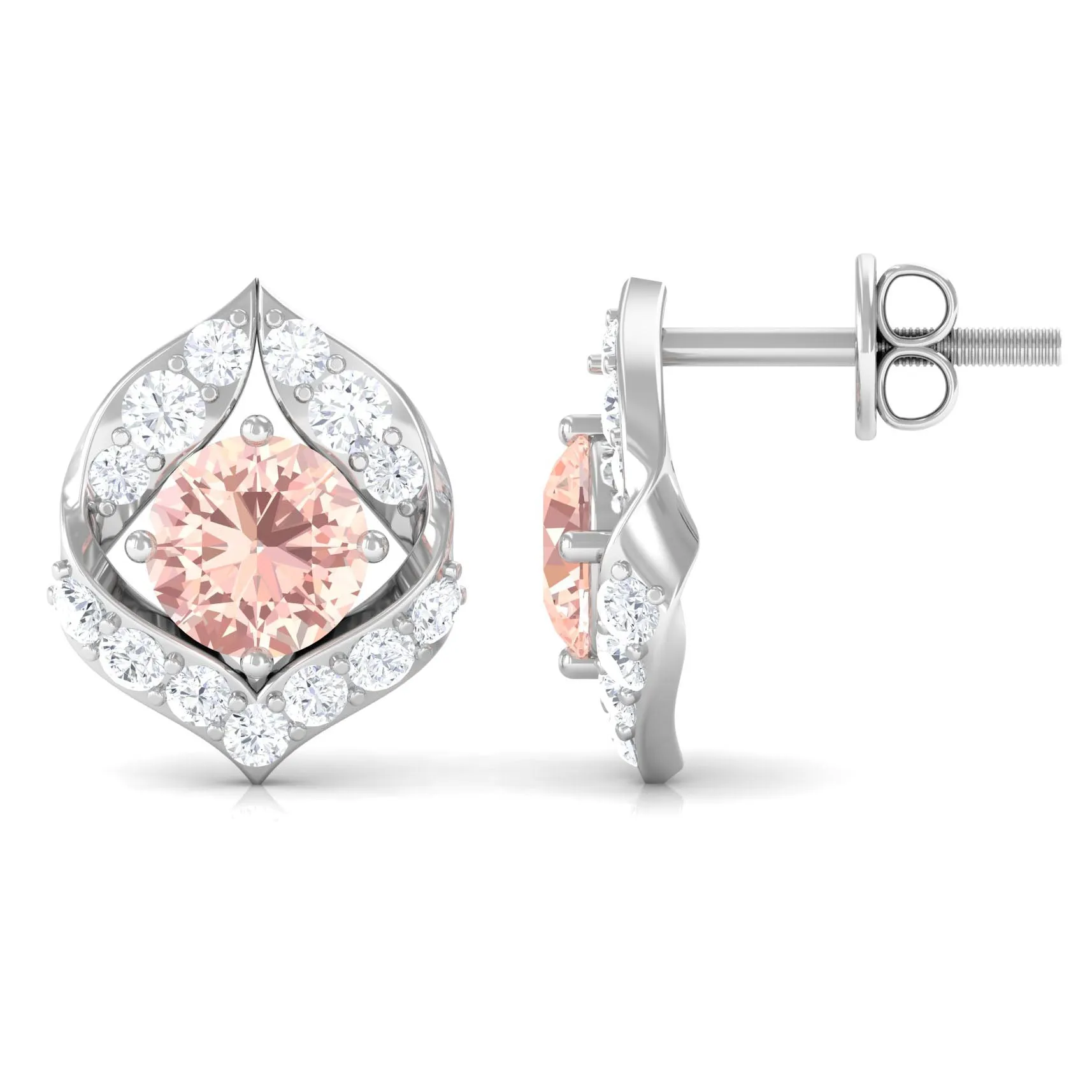 Dainty Morganite Petal Stud Earrings with Diamond