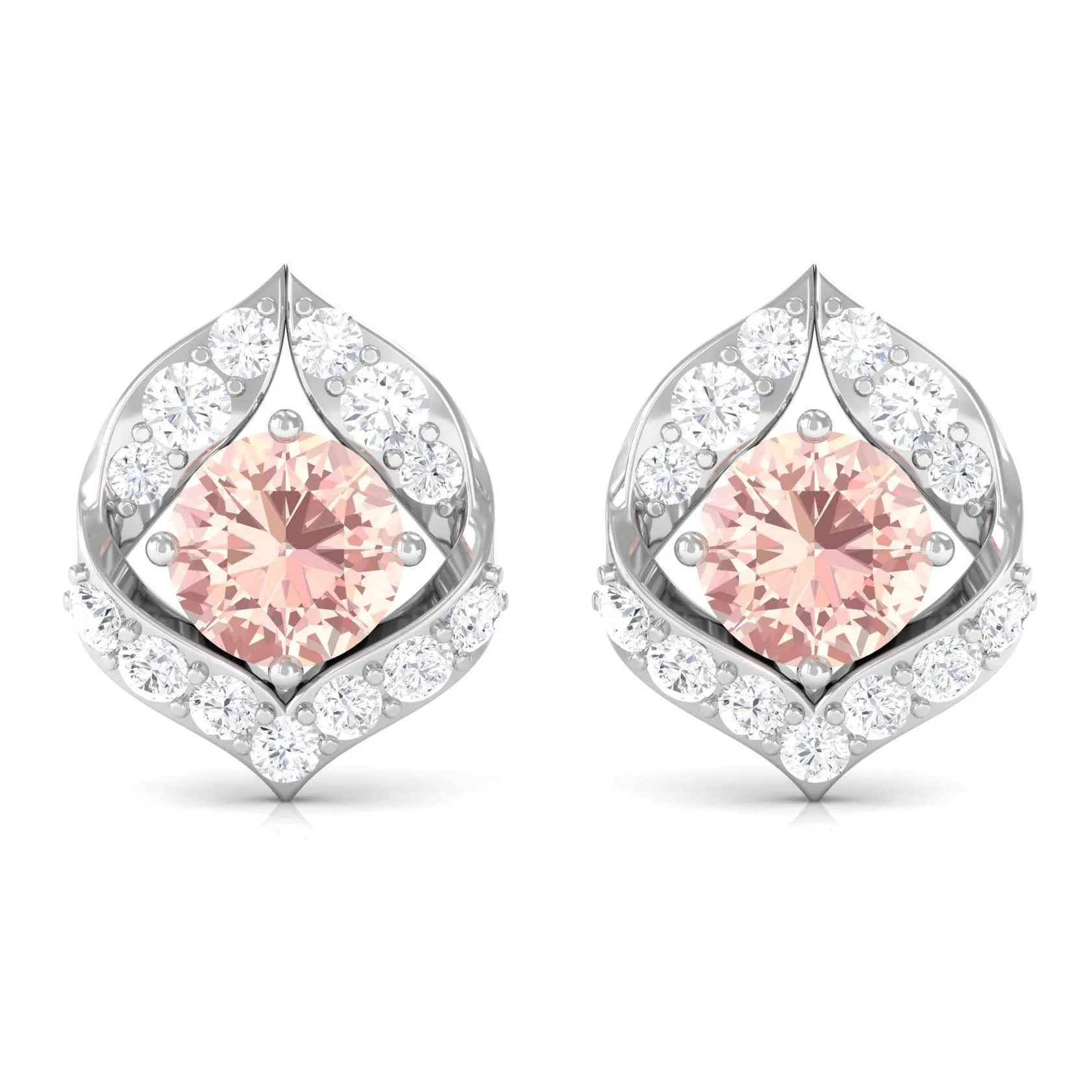 Dainty Morganite Petal Stud Earrings with Diamond