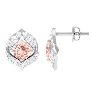 Dainty Morganite Petal Stud Earrings with Diamond