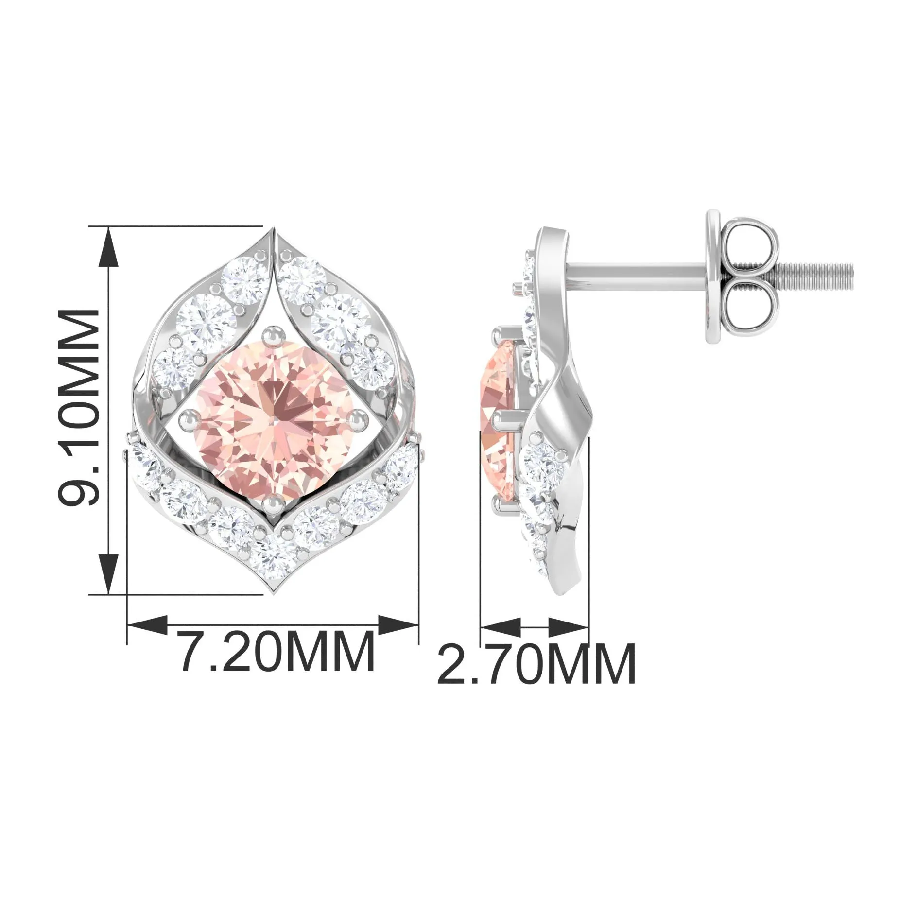 Dainty Morganite Petal Stud Earrings with Diamond
