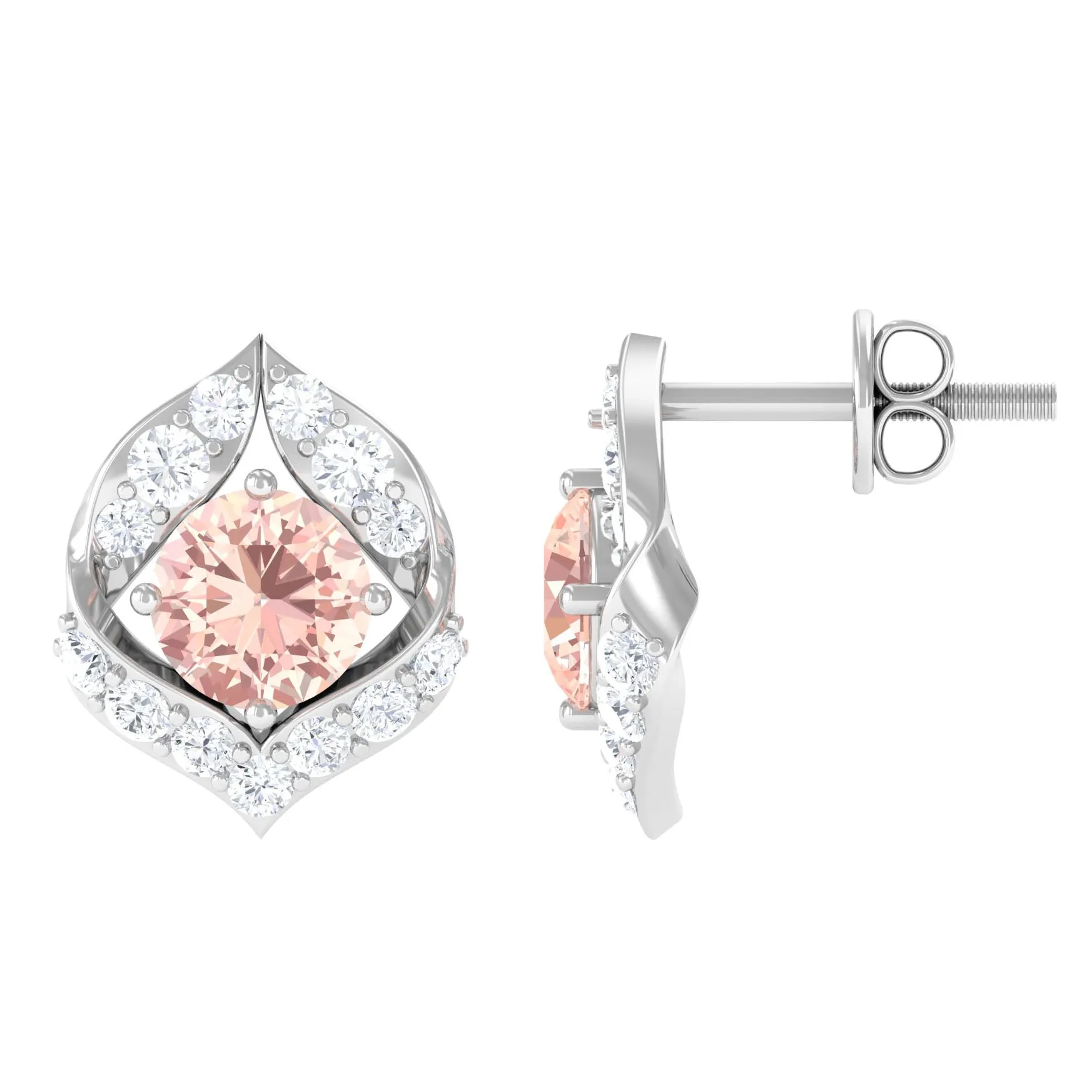 Dainty Morganite Petal Stud Earrings with Diamond