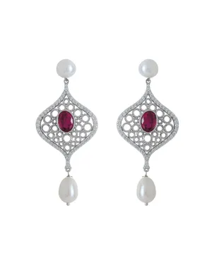 Delicate Stone Studded Silver Earring