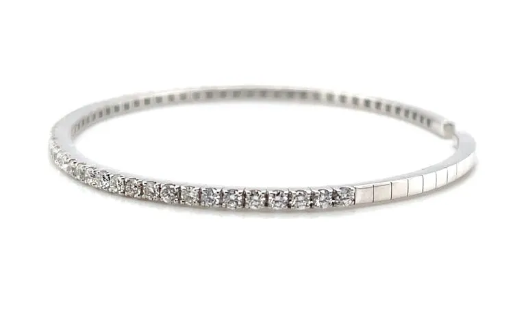 Diamond and 18k White Gold Flexible Cuff Bracelet, 1.30 Carats Total Weight