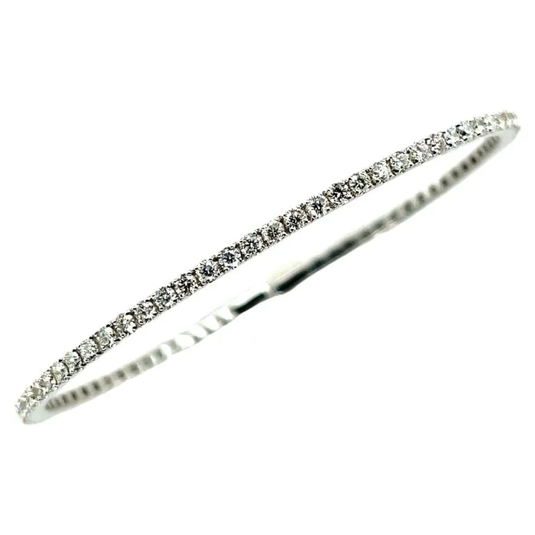 Diamond and 18k White Gold Flexible Cuff Bracelet, 1.30 Carats Total Weight