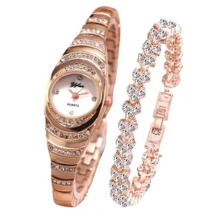 Diamond Luxury Small Fresh Bracelet Bracelet Quartz Watch plus Bracelet (2pcs/Set)