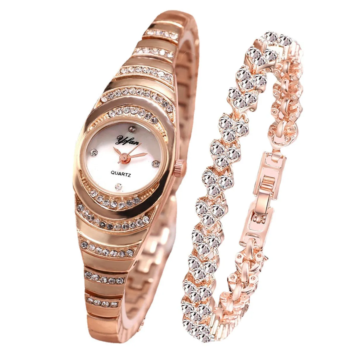 Diamond Luxury Small Fresh Bracelet Bracelet Quartz Watch plus Bracelet (2pcs/Set)