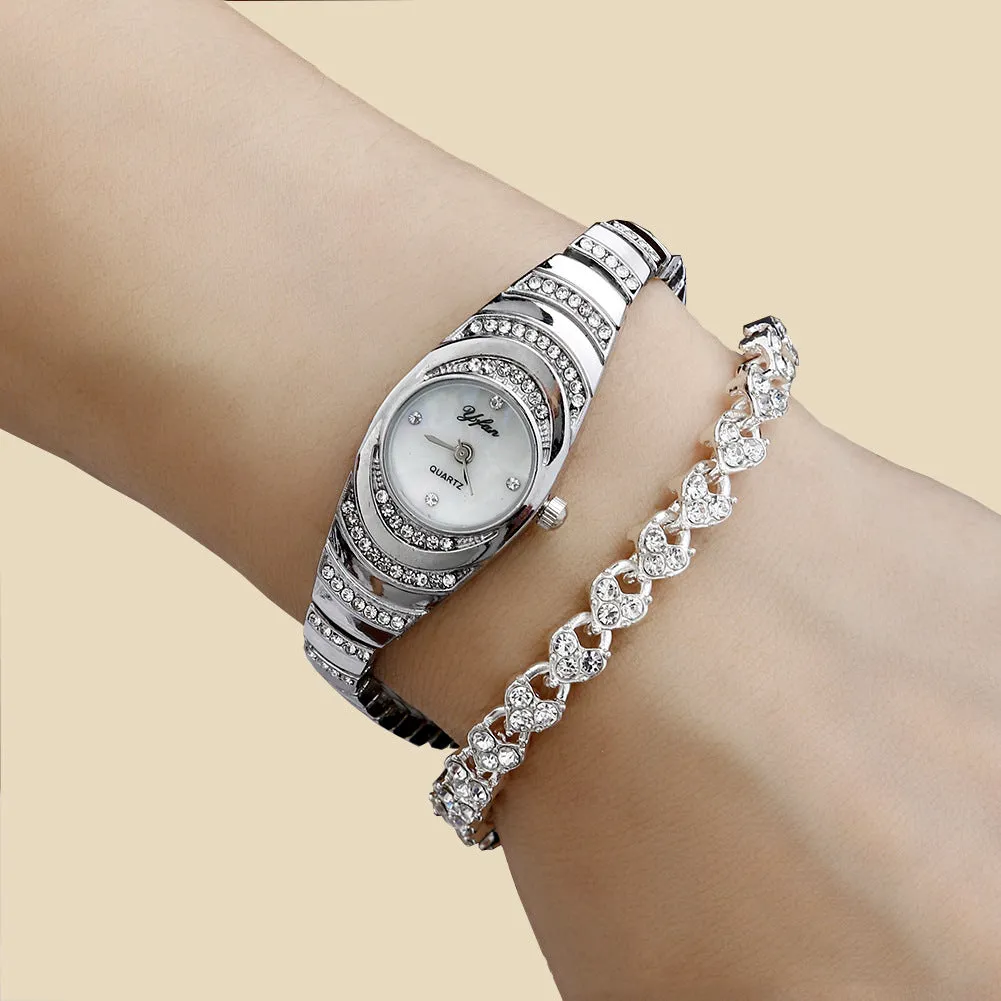 Diamond Luxury Small Fresh Bracelet Bracelet Quartz Watch plus Bracelet (2pcs/Set)