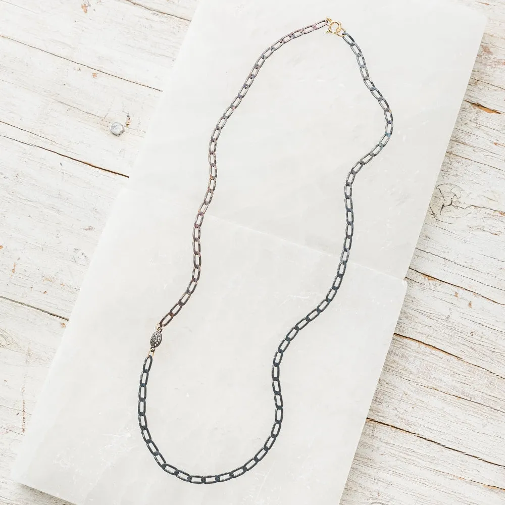 Diamond Oval Layering Necklace with Chunky Drawn Curb Chain