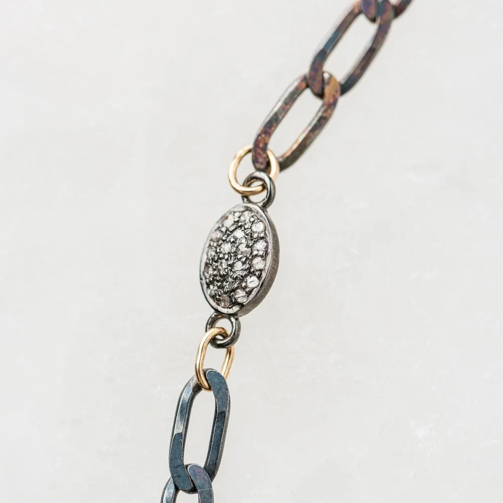 Diamond Oval Layering Necklace with Chunky Drawn Curb Chain